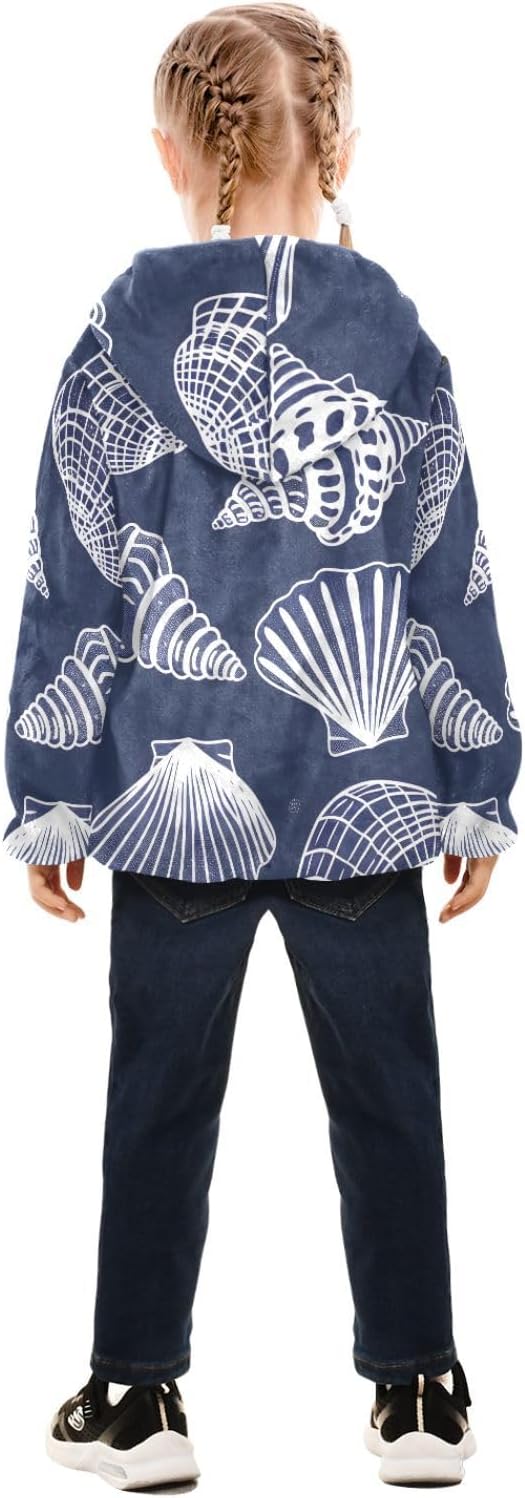 ALAZA Seamless Seashell Ocean Hoodie Jacket for Girls Toddler Fleece Zip Up Coat Plush Jacket for 3 Years