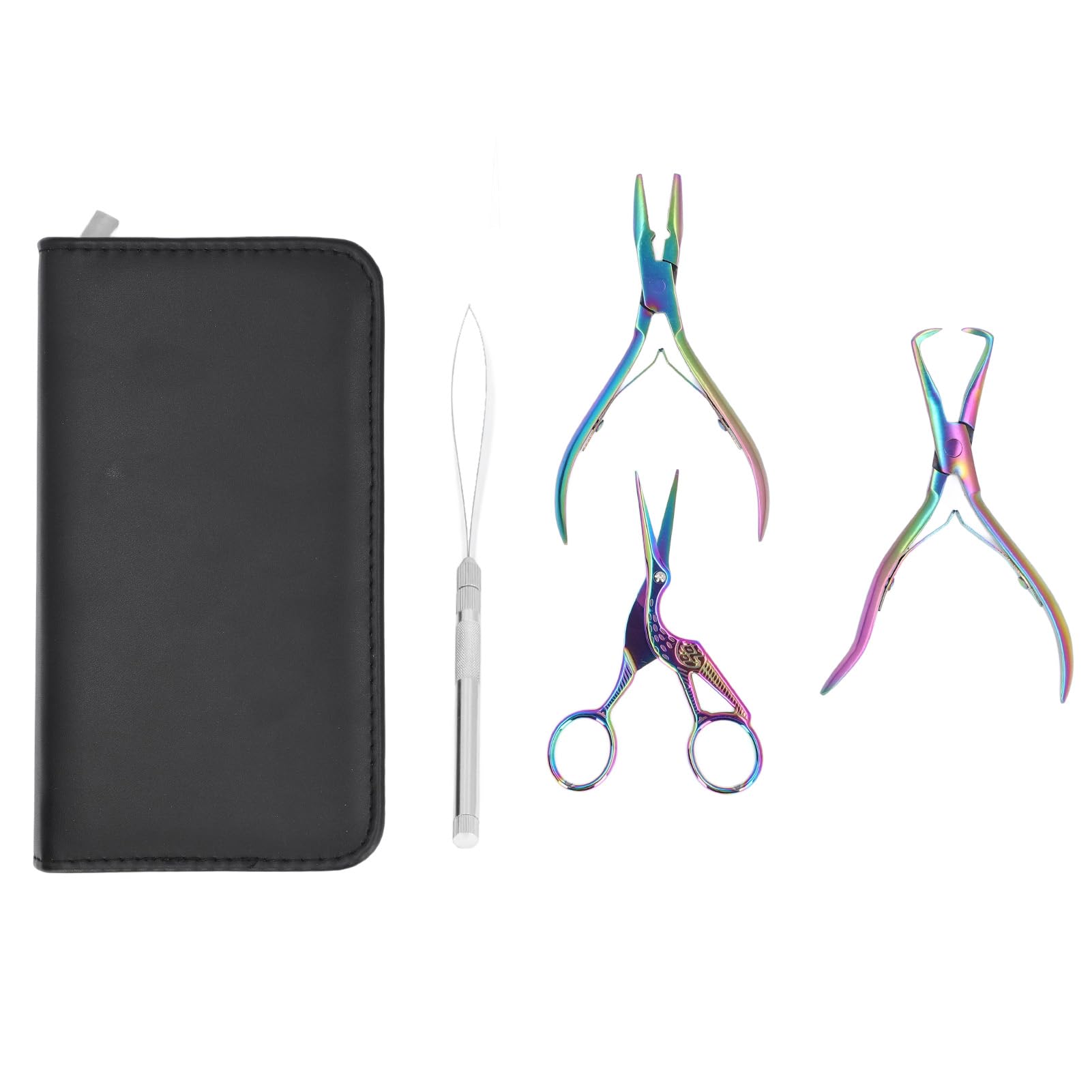 Juego de Herramientas de Extensión de Cabello para Uso Profesional, Kit de Microenlace Duradero con Alicates, Gancho para Cuentas y Tijeras, 4 Piezas (Vistoso)