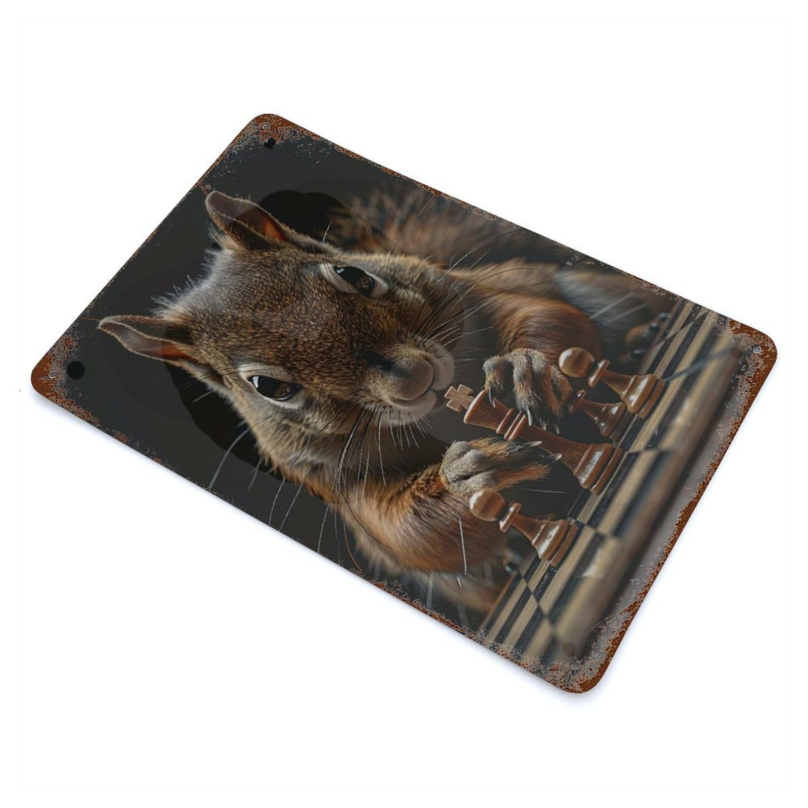 Squirrel Chess Decorative Tin Sign 11.8"x7.9", for Bistro, Counter And Cafe Decor, Classic Wall Plaque