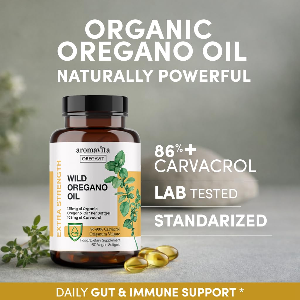 Olio Selvatico Vegano di Origano Capsule Biologico, 86-90% Carvacrolo - Supporto Immunitario e Digestivo, Antiossidante Naturale, Vegano, Non OGM, 60 Capsule (60 Sofgel/1 Confezione)
