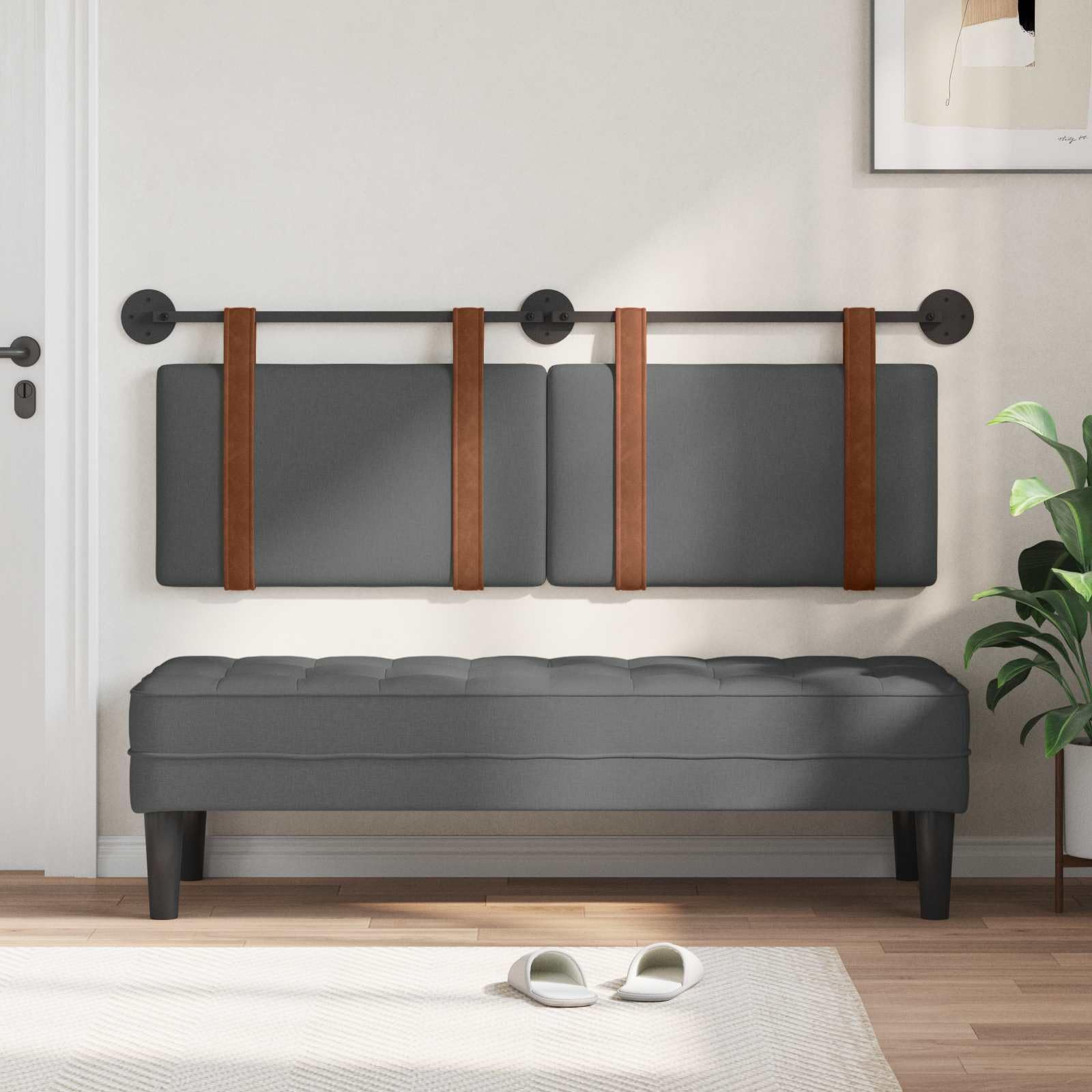 Cabecero colgante gris oscuro de poliuretano antiguo con acolchado suave, 150 x 55 x 5 cm, montaje en pared, juego de 2, versátil para dormitorio, habitación de invitados, cama doble