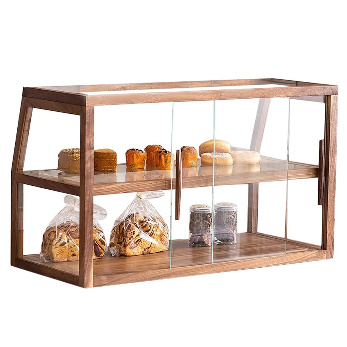 Vitrina Trapezoidal de Madera de 2 Niveles para Pasteles y Galletas, Ideal para panaderías. Exhibidor Comercial de mostrador para Tartas. Vitrina de Cristal Transparente. Caja para Pan. Armario de al