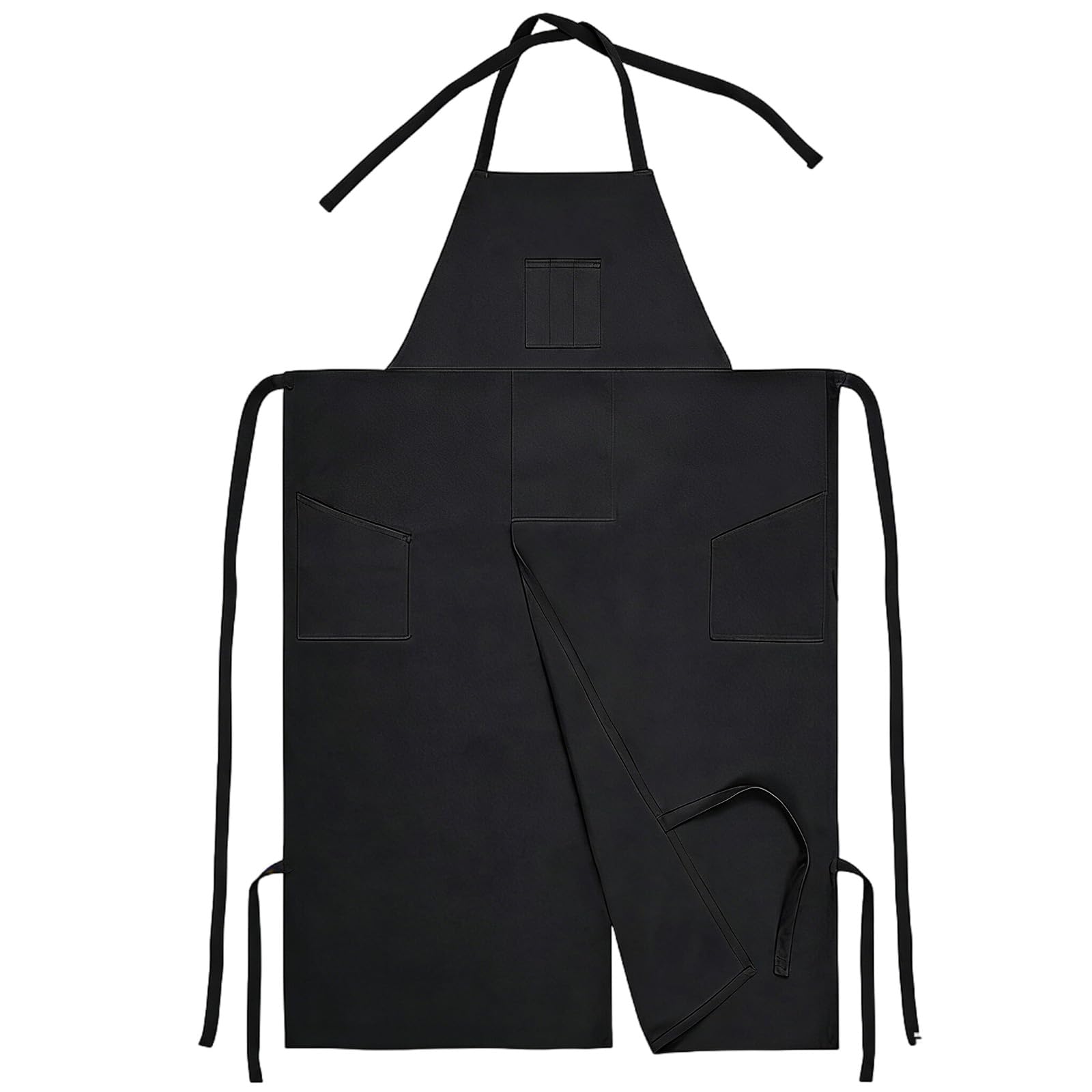 Tablier noir en toile polyester, tour de cou réglable, bavette longue avec jambe fendue, poches pour outils et téléphone, 45 x 30 pouces, pour poterie, peinture, arts et artisanat, atelier