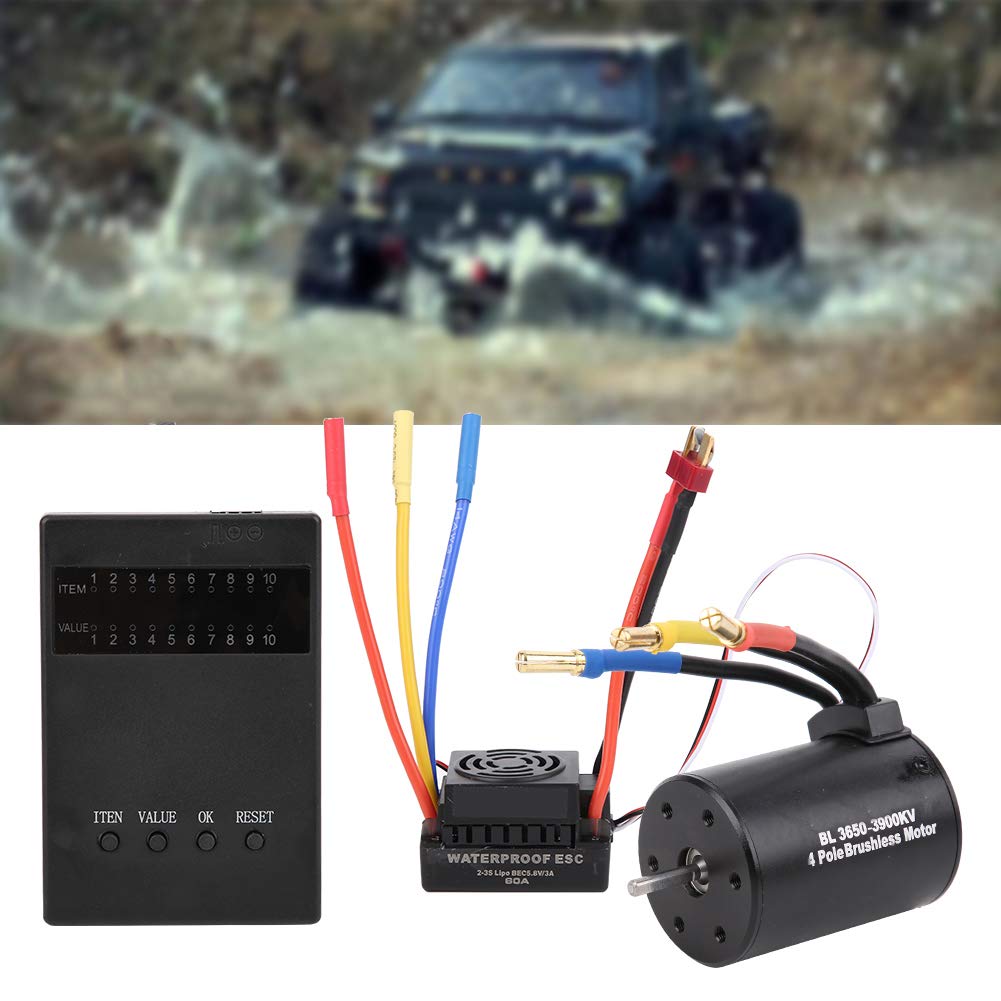 Dilwe Juego de Motor sin Escobillas RC, 3650 3900KV Tarjeta de Programa de Motor sin Escobillas 60A ESC y BEC a Prueba de Agua Piezas de Actualización RC para Coche RC 1/10