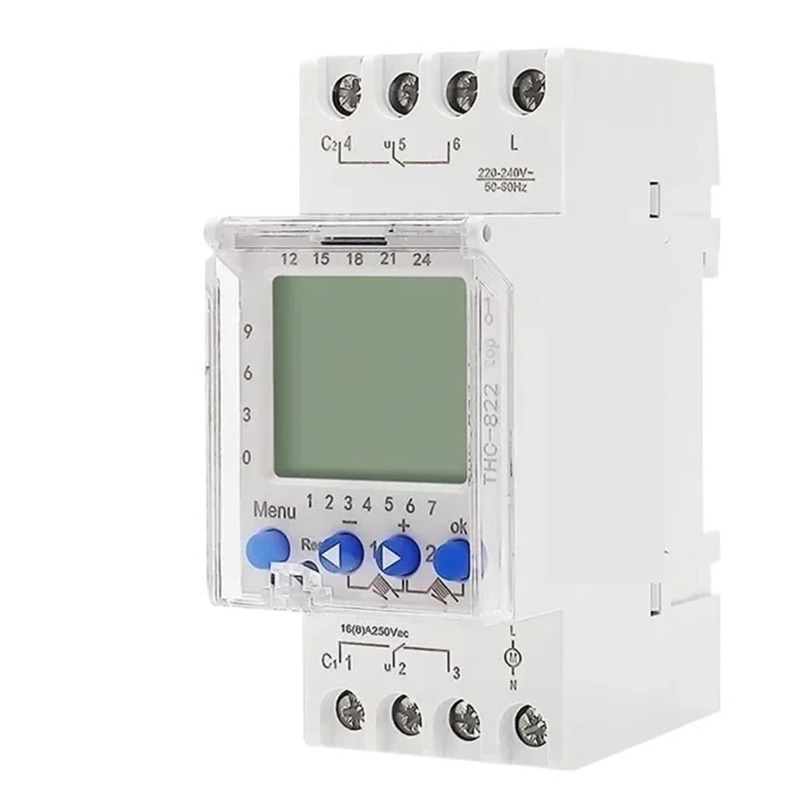 1PCS THC-822 Conversational Programmable Timer 2Channel Changeover Contacts Digital Timer Switch with Battery 16A 220V 110V(THC-822-110VAC)