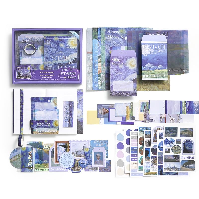 Image of WEMOL Vintage Journal Scrapbook Pack Kit for Art Journaling Bullet, Planners DIY Paper Stickers, Craft Kits Notebook, Collage Album Aesthetic Sticker (Blue Starry Night)