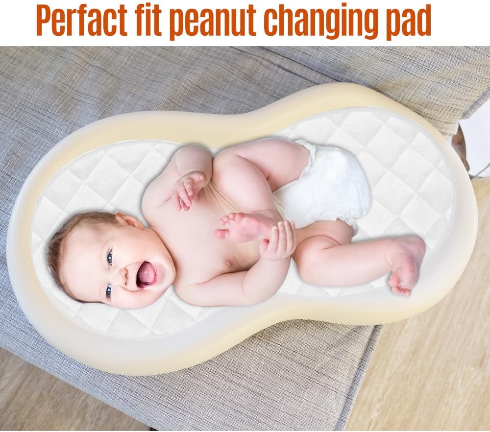 Changing Pad Liner,Peanut Shape Changing Pad Cover,Waterproof,Washable,Thicker and Non-Slip,Chaning Pad Liners -White 3 Pack