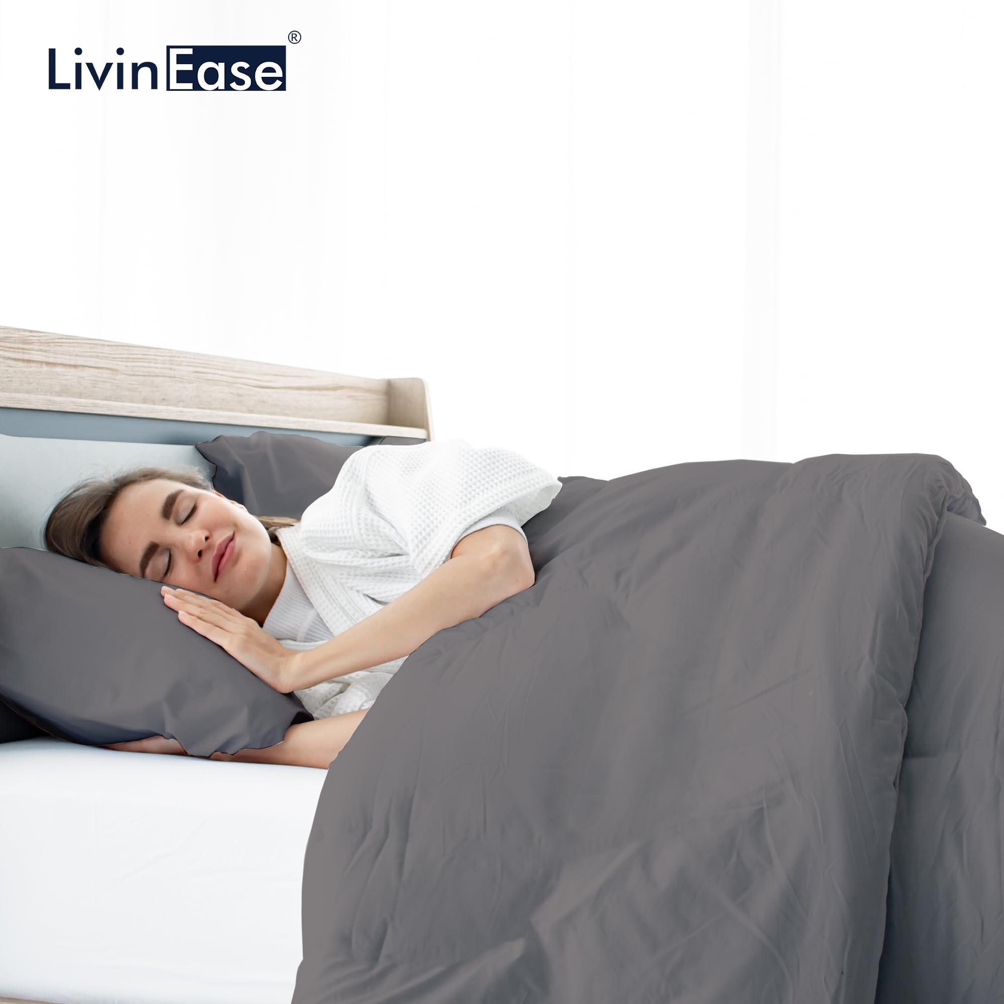 LivinEase Set Copripiumino Singolo - Copripiumino 155x200 cm con 1 Federa 50x80 cm in Microfibra, Copripiumino in Tinta Unita Morbido e Anallergico (Grigio)
