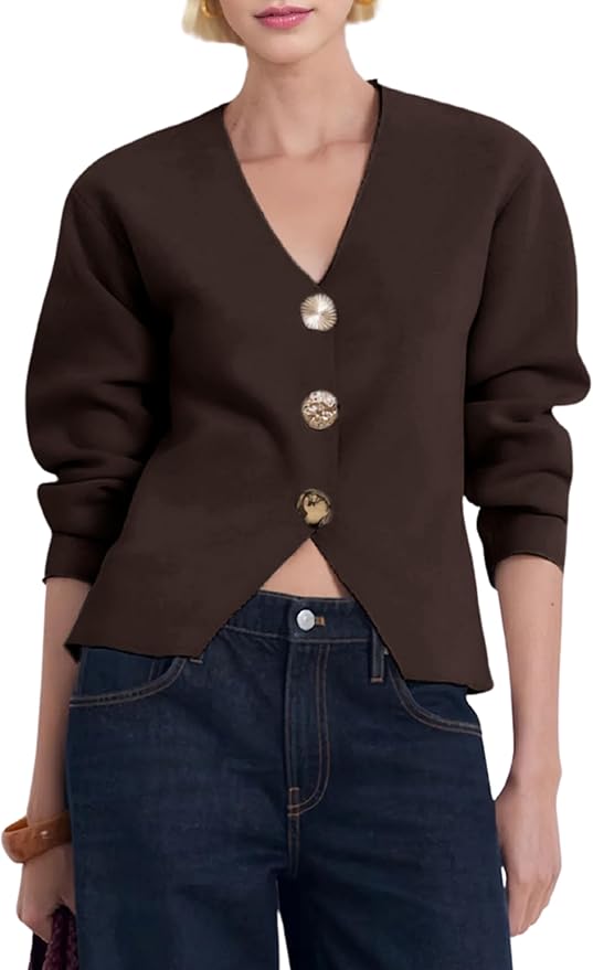 Daacee Women's V Neck Long Sleeve Knit Cardigan