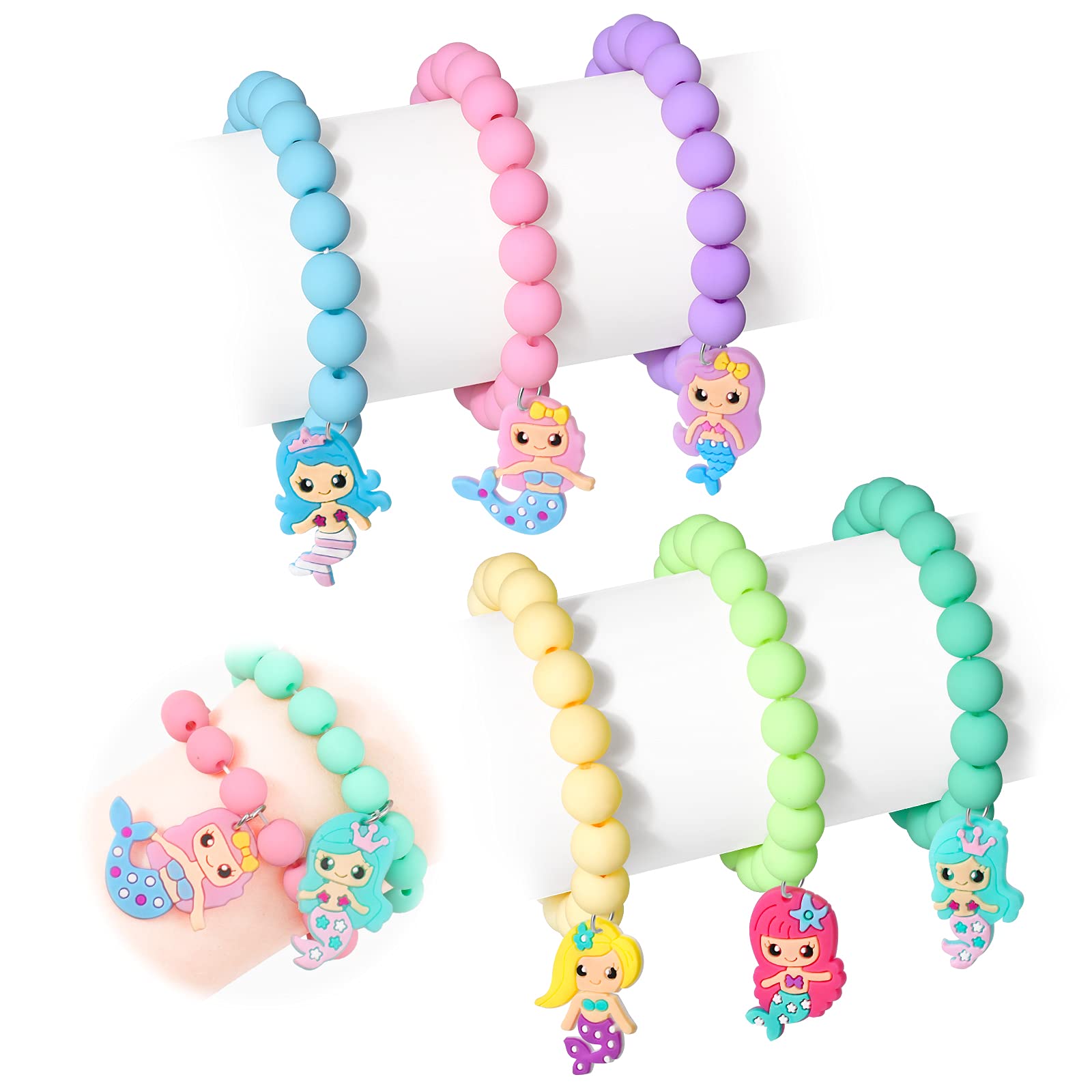 Hifot 6 Piezas Sirena Amistad Pulseras Niña, Mermaid Colgantes Pulseras Princesa Pulseras Niños Joyas Set Regalo Cumpleaños