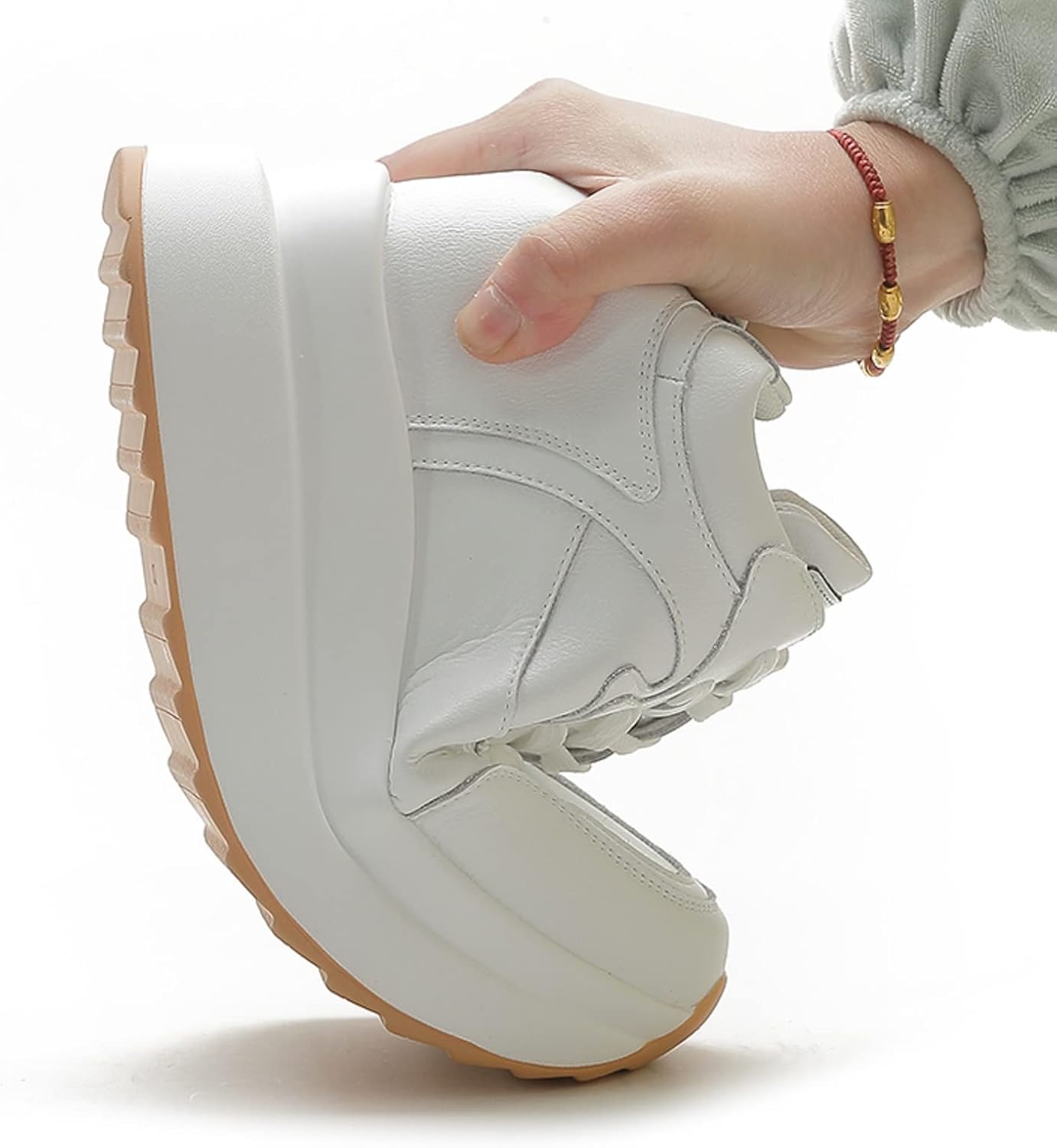 Platform Sneakers for Women High Hidden Heel Wedge Sneakers Fashion Leather Chunky ... - Image 7