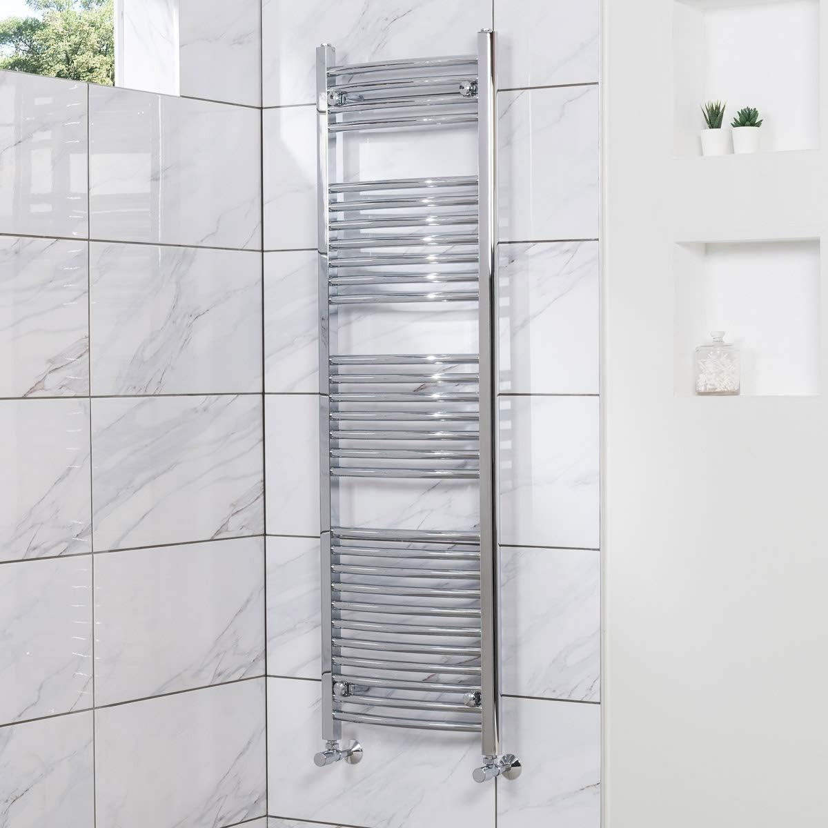 WarmehausContemporary Curved Heated Bathroom Towel Rail Radiator Rad 1500 x 450 Chrome