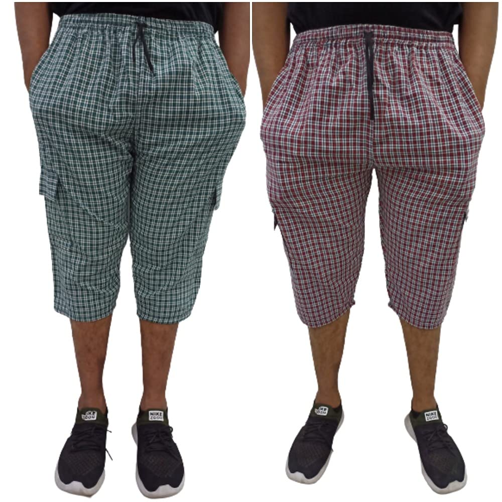 Men's Cotton Checkered Printed 3/4 Capri, Shorts,(Pack-of -2)-image-32