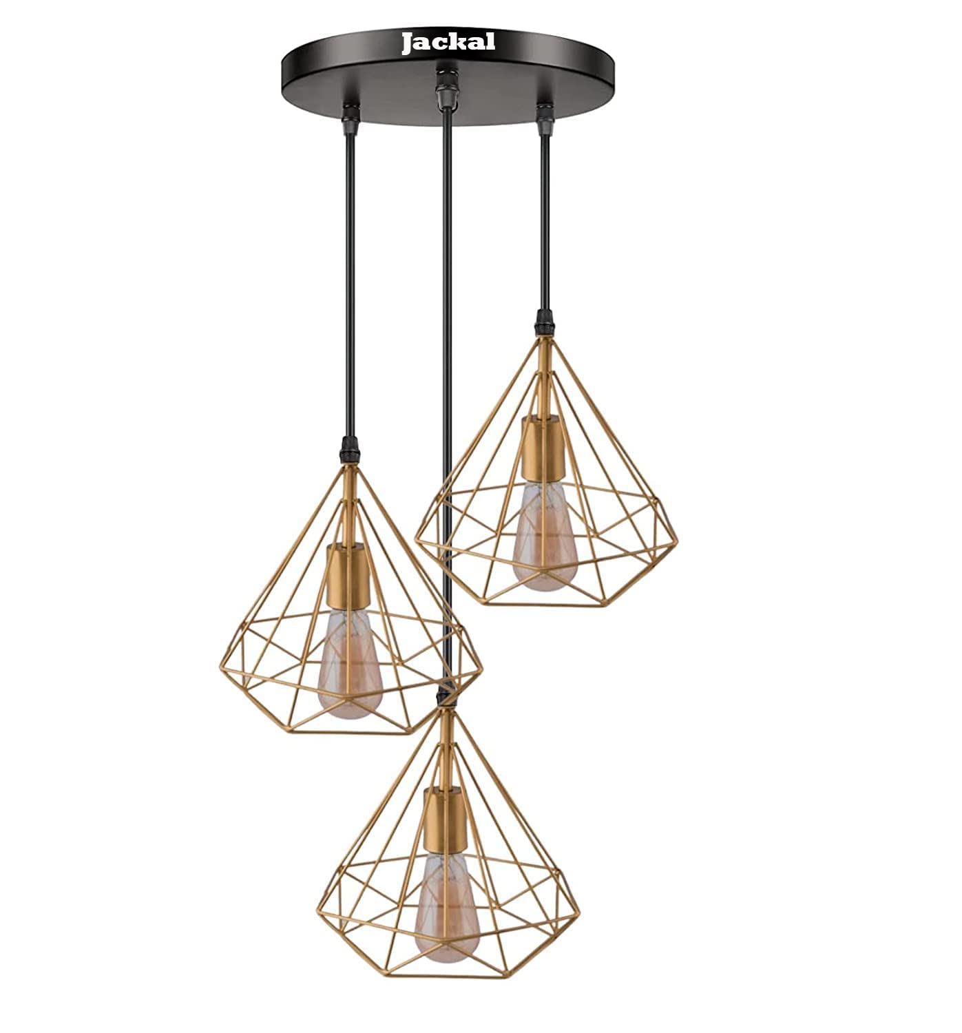 JACKAL® 3 Set Gold Diamond Cluster Pendant Light Hanging Ceiling Light with Braided Cord