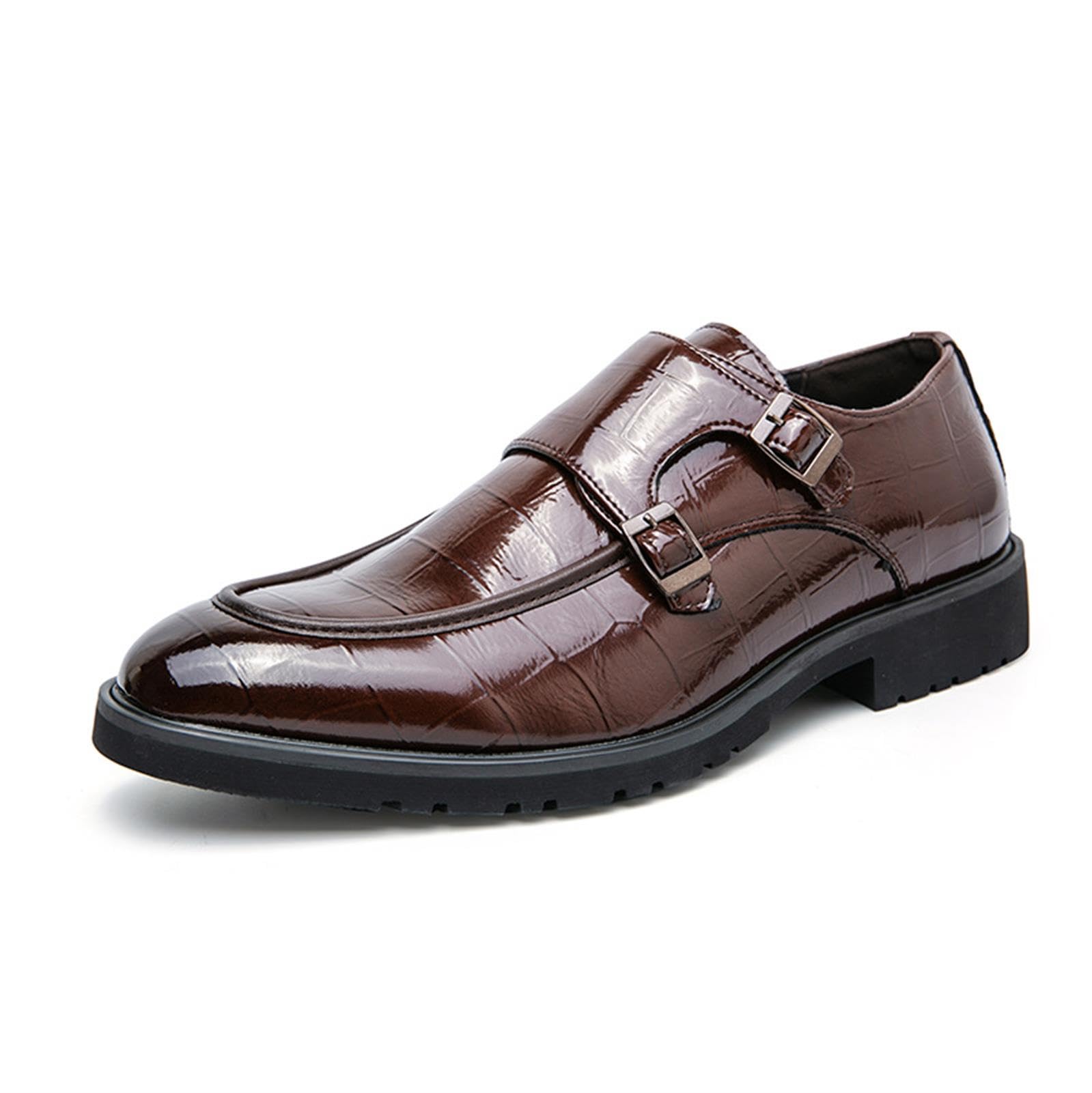 Zapatos de Doble Hebilla para Hombre Piel Charol Estampado Cocodrilo Zapatos de Vestir Mocasines Elegantes para Boda Negocios