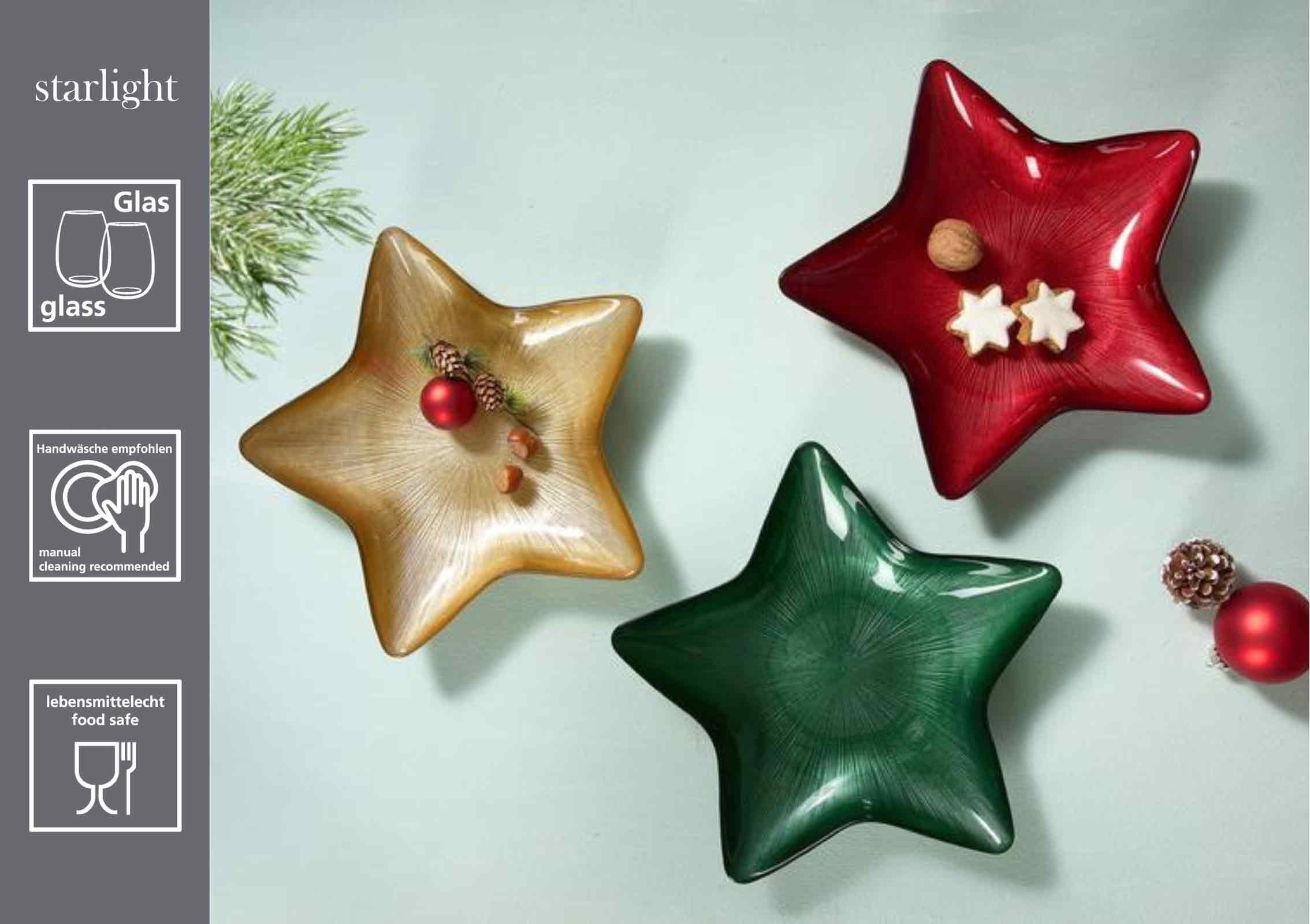 Ritzenhoff & Breker Starlight Teller 29 cm (4er Set) – Sternförmiger Glasteller mit Metallic-Glanz | Weihnachtsteller für Plätzchen, Dekoration und Geschenke – Rot