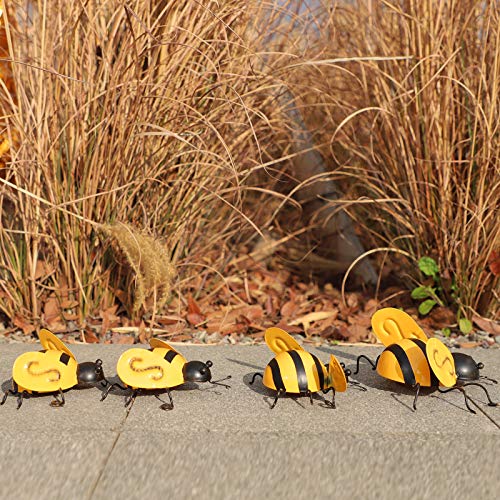 image for MorTime 4 Pack Metal Bee Wall Art Sculptures Garden Decorations, Hangi