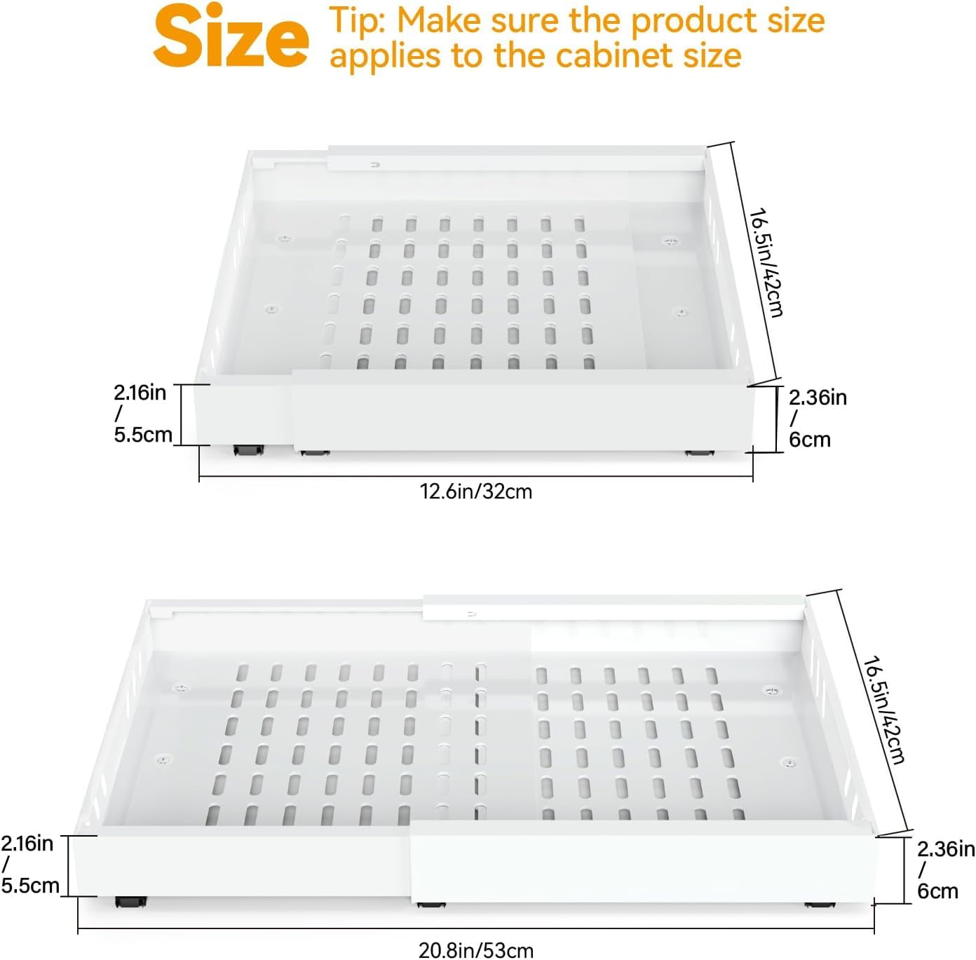 iHomara Set da 2 organizer estraibili adesivi per armadi da cucina, cassetti scorrevoli e ripiani per l'organizzazione della dispensa, larghezza regolabile da 32 a 53 cm