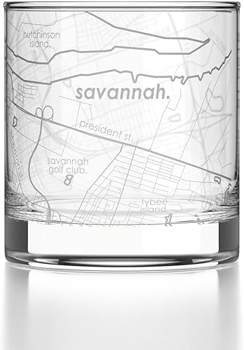 Miniatura 22 de Well Told Vaso de whisky grabado con mapa de Charleston, Carolina del Sur, vaso de rocas estilo antiguo (11 oz, transparente), vaso de whisky