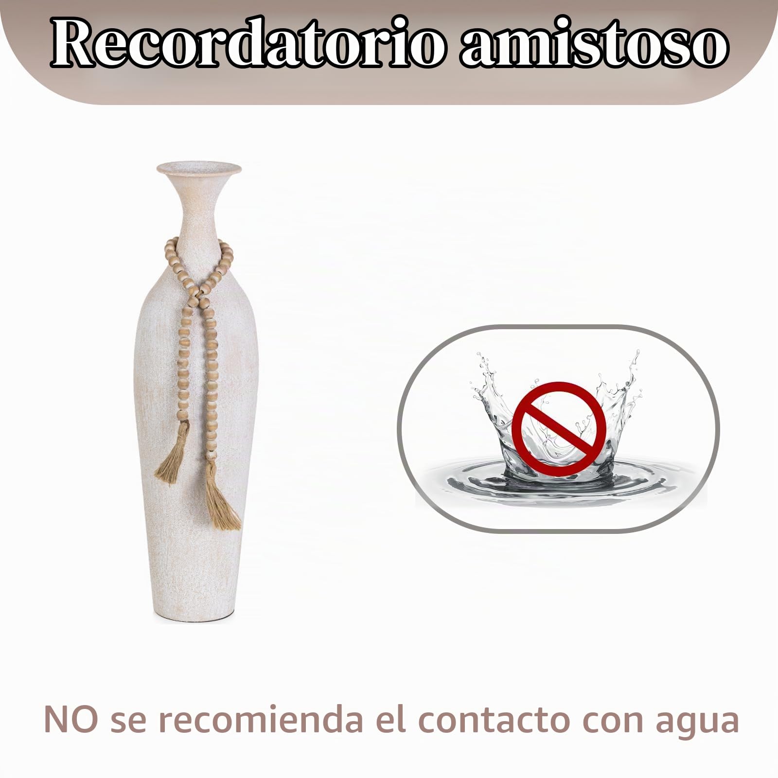 Sziqiqi Jarrones Altos Blancos de Piso: Rústico Jarrones Grandes de 60cm con Cuentas Boho para Planta Artificial Hierba Pampas - Jarrón Extra Grande de Metal para Decoración del Sala Interior Chimenea