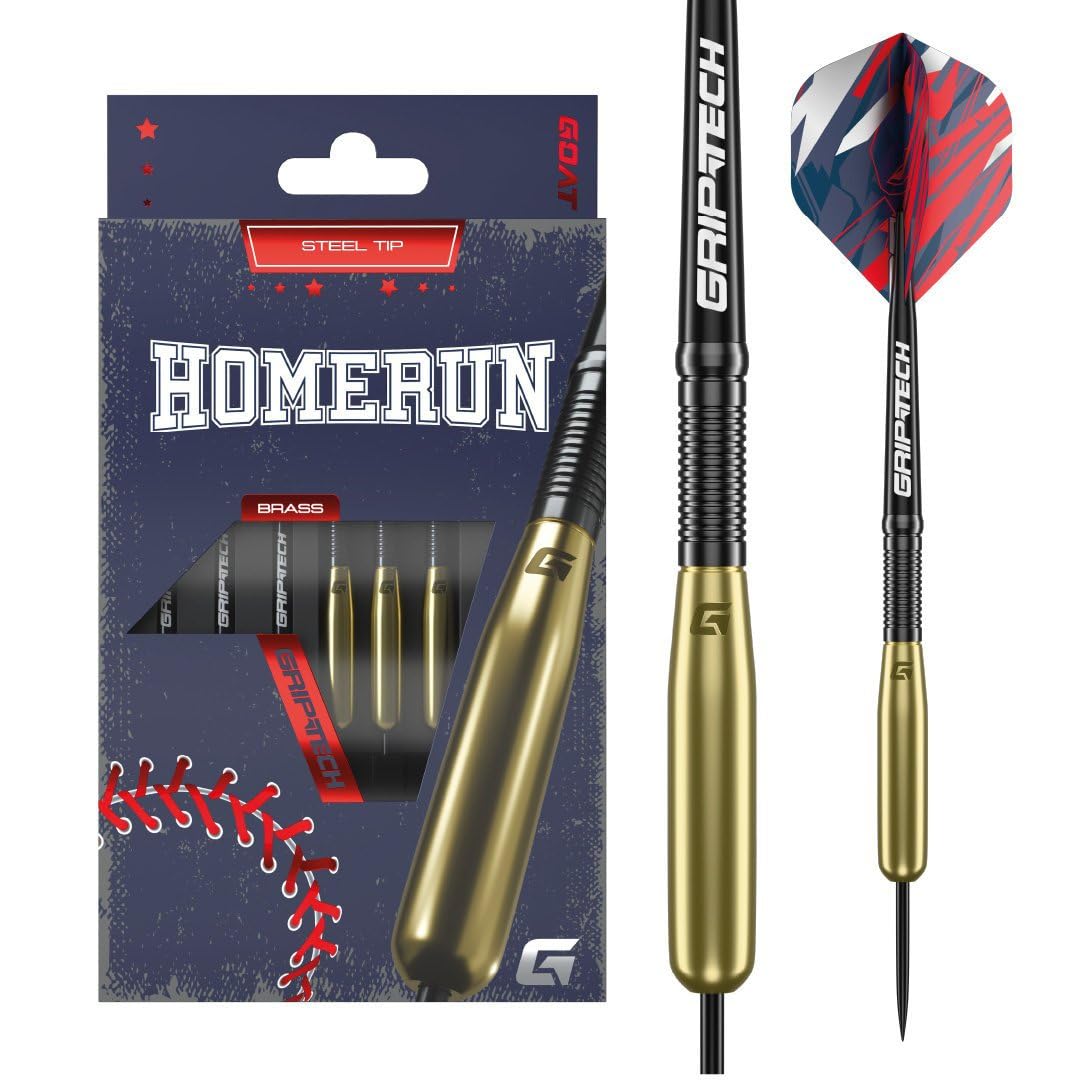GOAT - Homerun Gold, Brass Steel Tip Darts Set, 15G, 54.6mm, 7mm, Straight