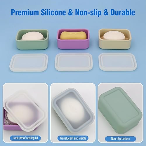 Miniatura 6 de Funda compacta para jabón de viaje a prueba de fugas, contenedor de jabón de viaje de silicona, caja de jabón portátil con capa de drenaje, soporte