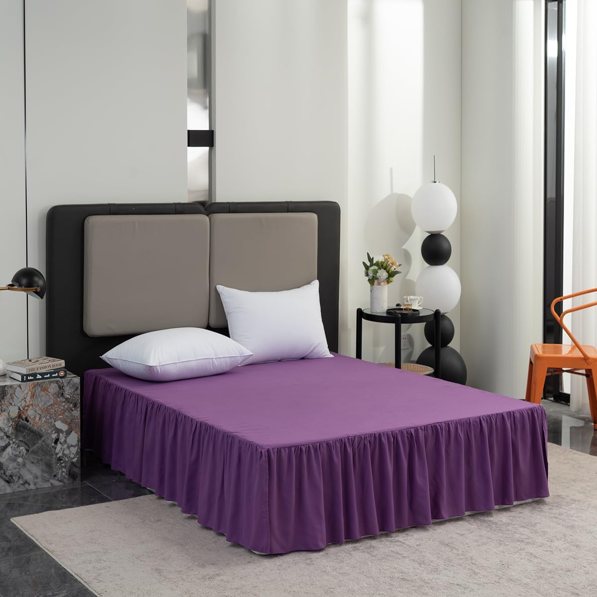 Ruffled Bed Skirt, Split Corners, 14 Inch Drop, Full Size, Grape