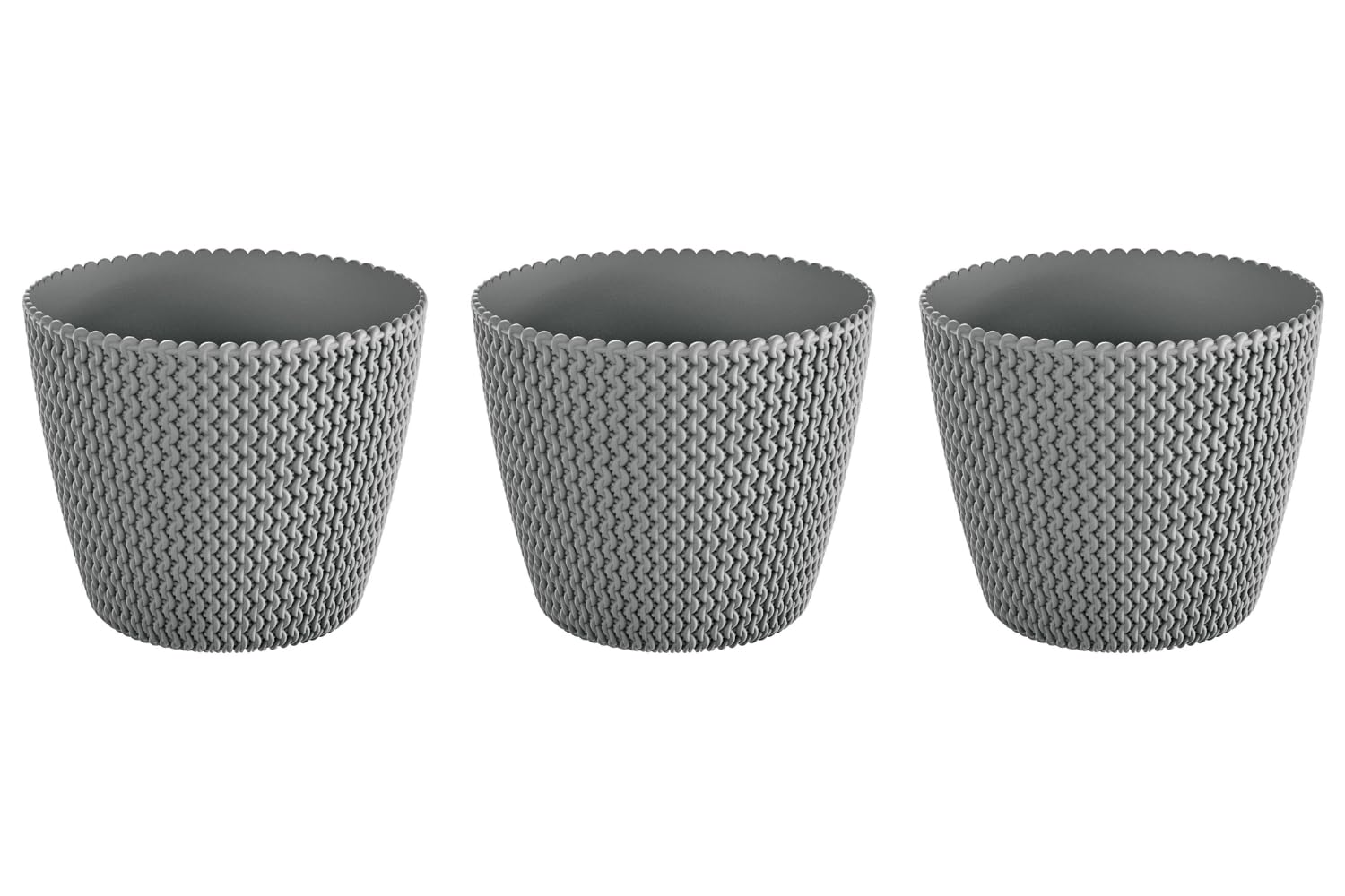 Stolmet Set of 3 SPLOFY Planters – 1.7L Round Indoor/Outdoor Pots, 157mm (6.18”) Diameter x 132mm (5.2”) Height – Stylish & Durable (Stone Grey)