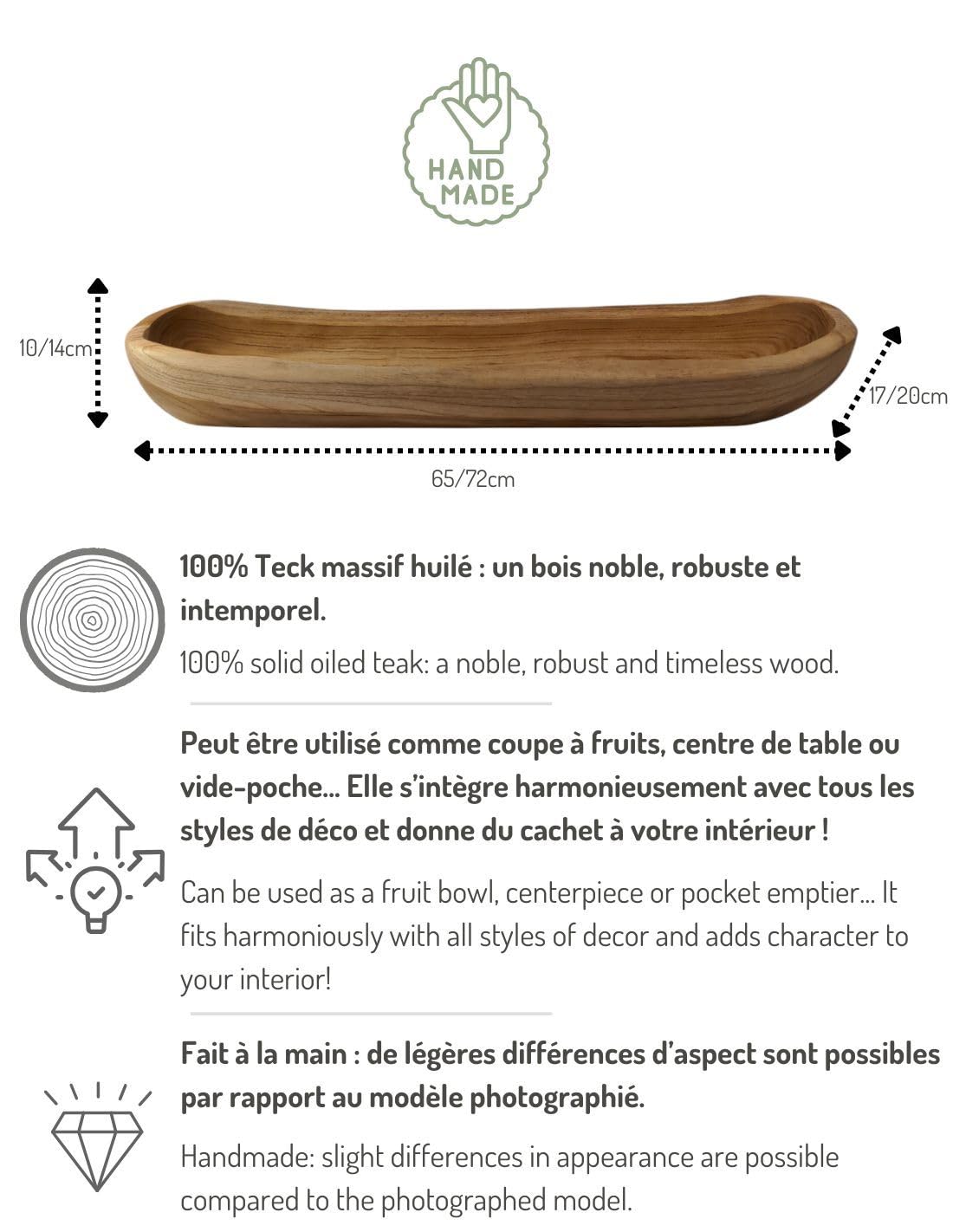 Grande Coupe à Fruits en Teck 70cm / Centre de Table en Bois
