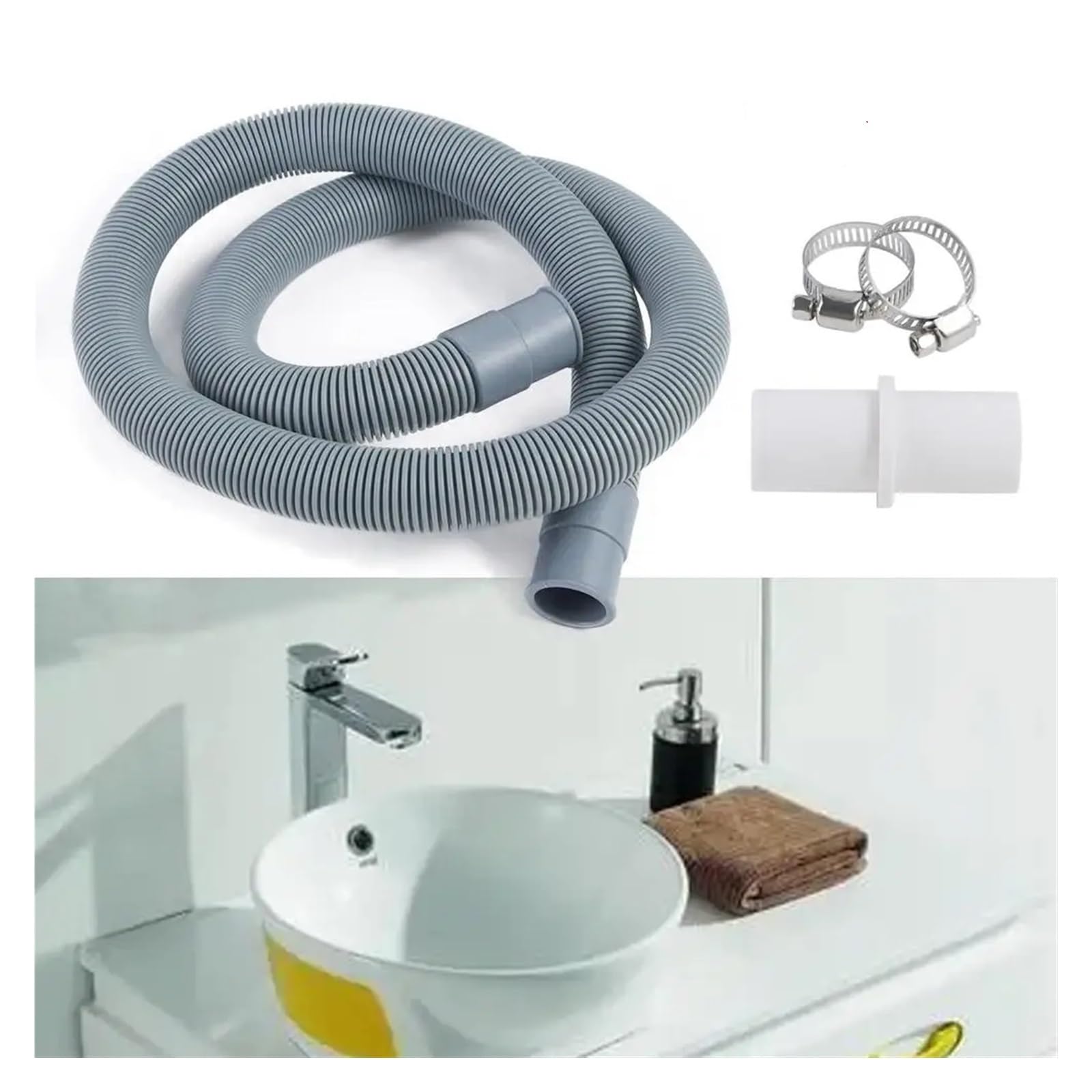 Ablaufschlauch-Verlängerung, Waschmaschinenschlauch, 3/2/1 m, Verlängerungsschlauch für Waschmaschine, Universal für Spülmaschine (1 m)