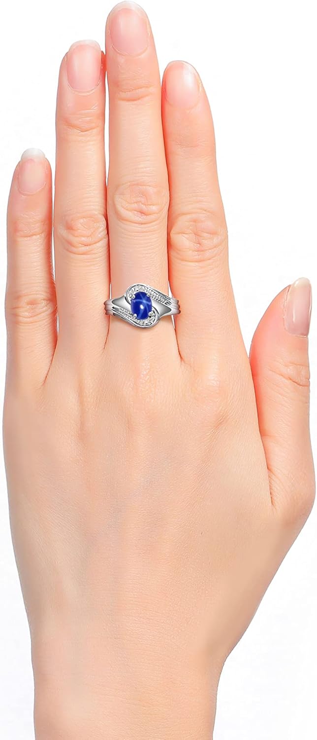 Rylos Designer Swirl Style Ring Sterling Silver 925 : 7X5MM Oval Gemstone & Diamond Accent - Birthstone Jewelry for Women - Available in Sizes 5-10.