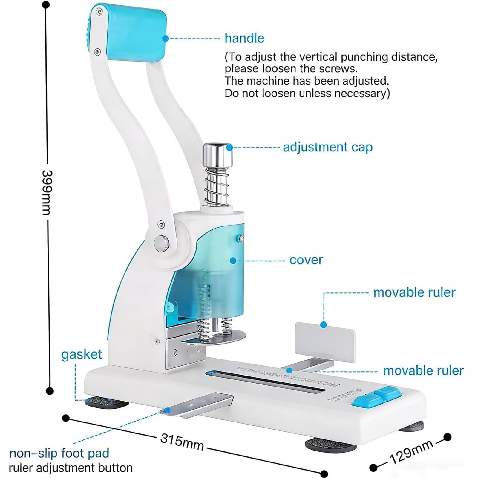 Perforatrice manuale resistente, diametro punzonatura 6 mm, alta capacità per 300 fogli, profondità di alimentazione carta 8-32 mm, ideale per ufficio, casa e scuola
