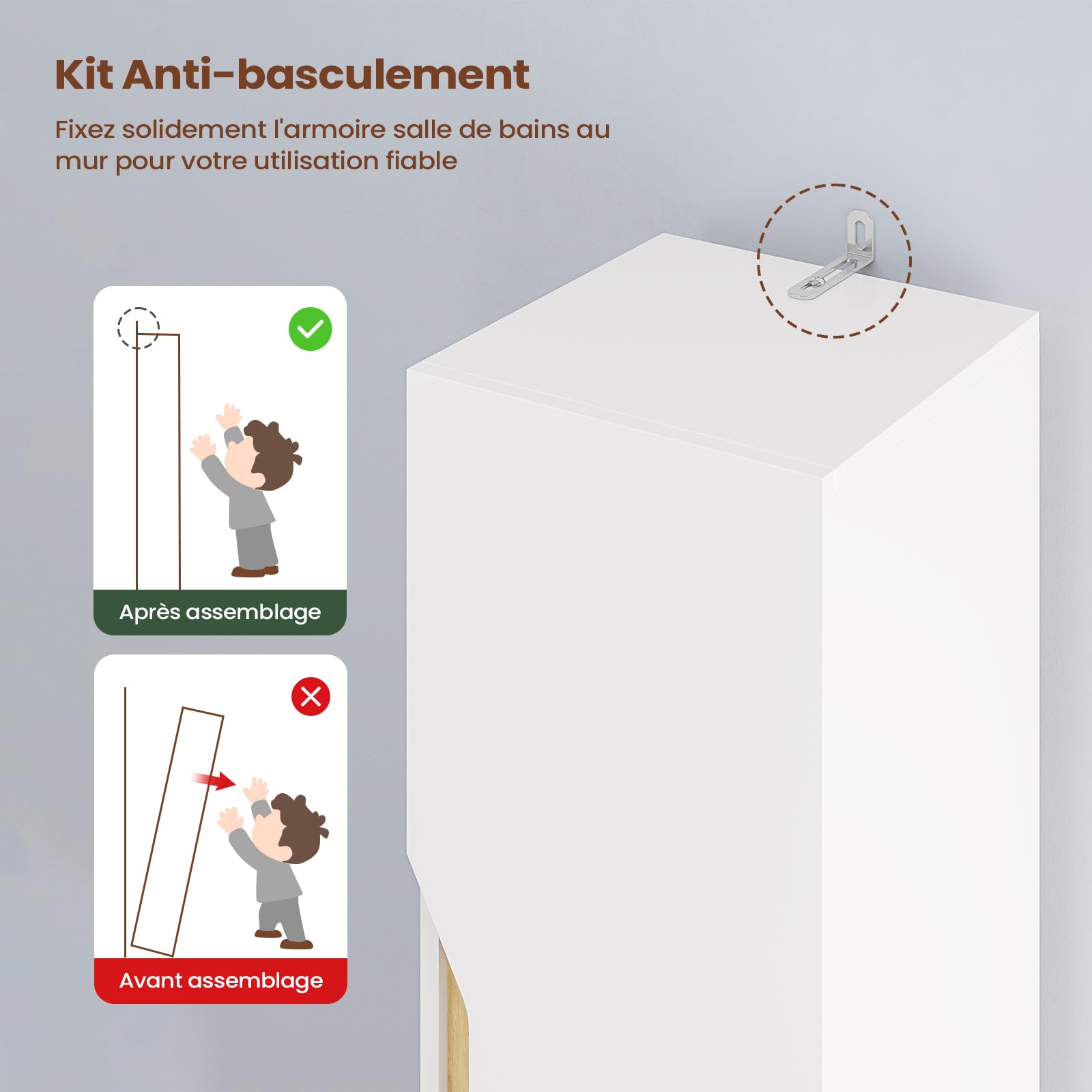 Meuble Colonne Salle de Bain, Meuble de Rangement avec Étagères Réglables, Tiroir, 2 Étagères Ouvertes, Armoire Rangement Haute Gain de Place,Armoire de Salle de Bain, 30 x 30 x 180 cm, Blanc