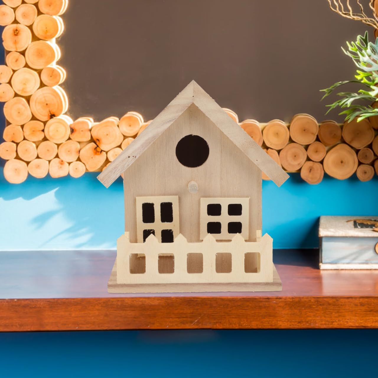 Toddmomy Wooden Bird House Outdoor Small Bird Nest Hanging Feeder Home Garden Decoration 7.08X5.51X5.11 Inch Natural Wood