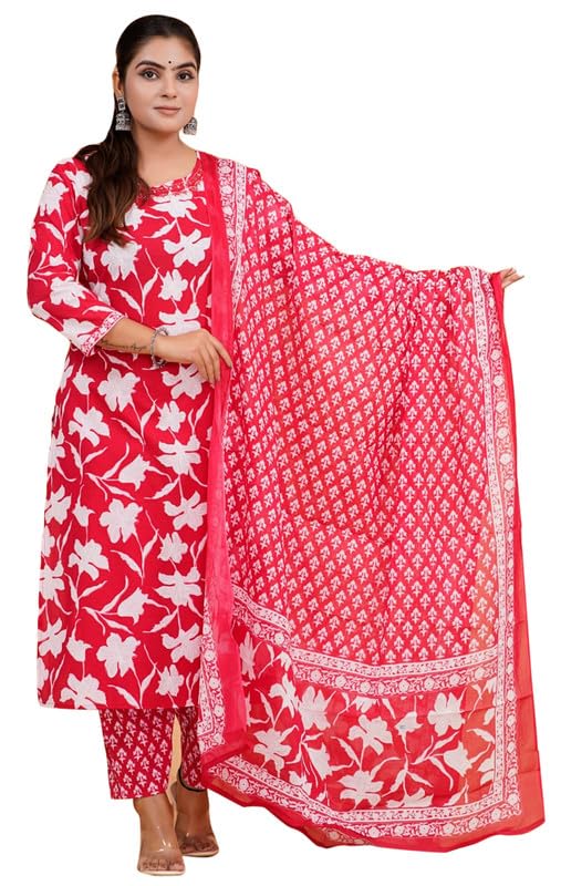 Ensemble kurta en coton imprimé respirant costume indien 3 pièces coupe droite