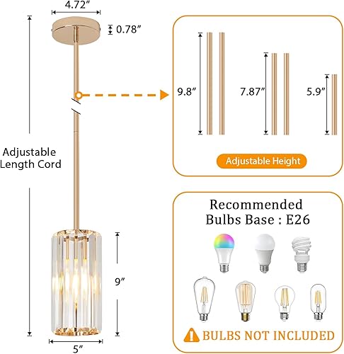 Miniatura 4 de Lámpara colgante de cocina dorada, paquete de 3 lámparas colgantes de cristal modernas para cocina, lámpara colgante de barra para comedor,