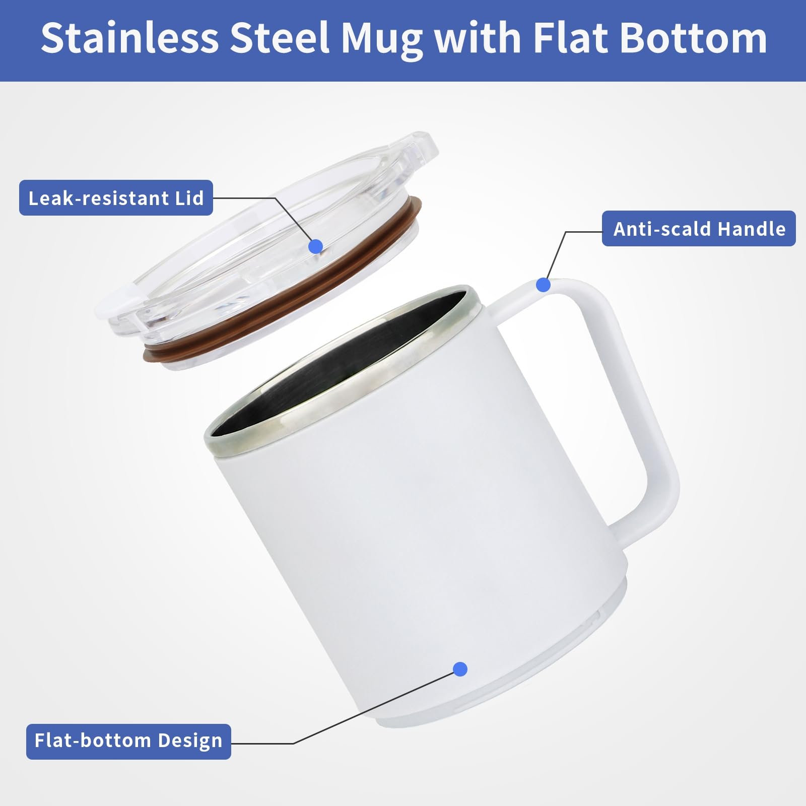 Taza de café de acero inoxidable de 15 onzas con fondo plano y asa, funciona con calentador de café para calentamiento rápido, café, té y leche, accesorios de escritorio de oficina, color 3