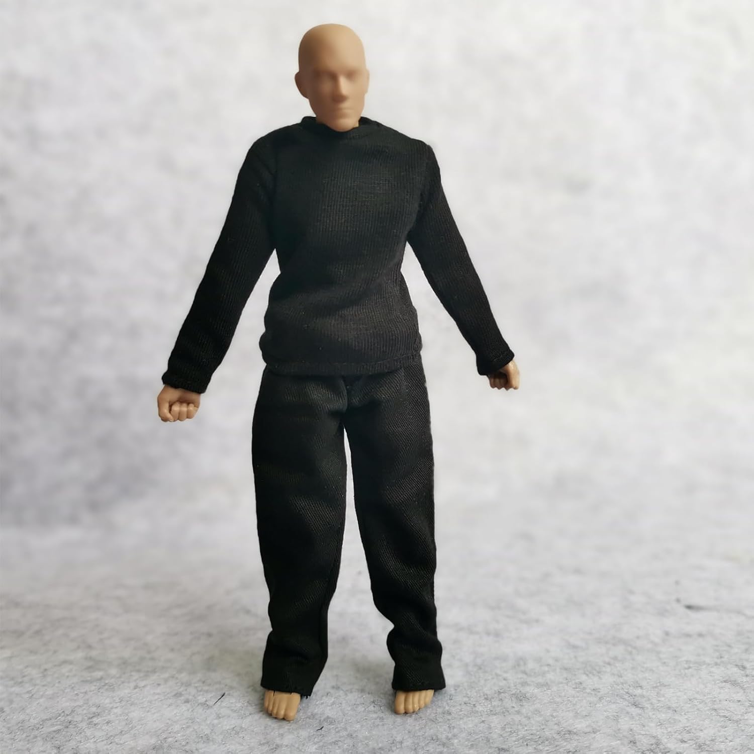1:12 Scale Fabric T-Shirt + Pant for 6 inch 1/12 Man Thin Small Action Figure Clothes (Black Black)