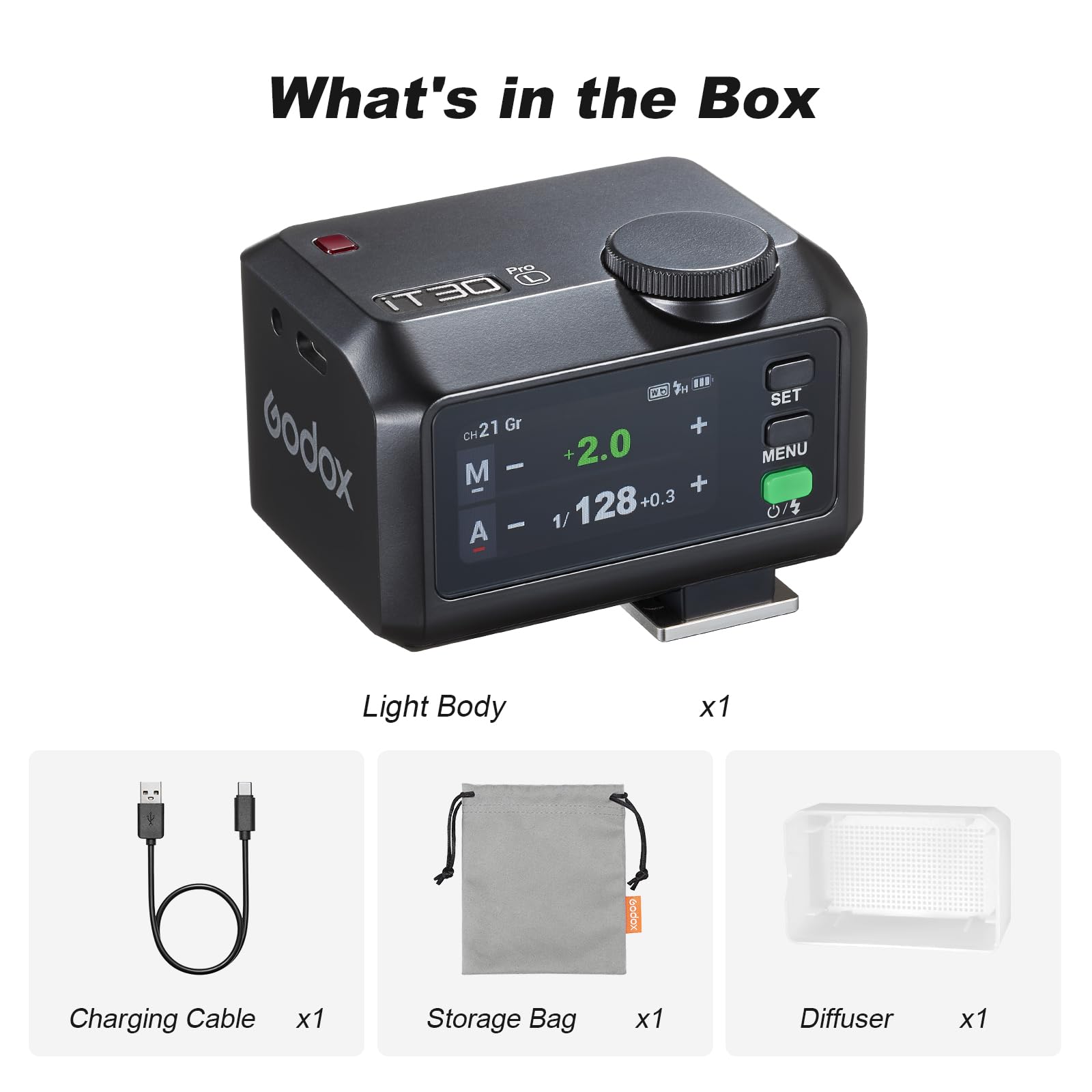 Godox iT30Pro-L iT30Pro L Mini Flash para Cámara con difusor Blanco Compatible con Speedlite560 Modo Maestro y Receptor Inalámbricos TTL 2.4 GHz y Pantalla Táctil para Cámaras DSLR de Leica (Negro)