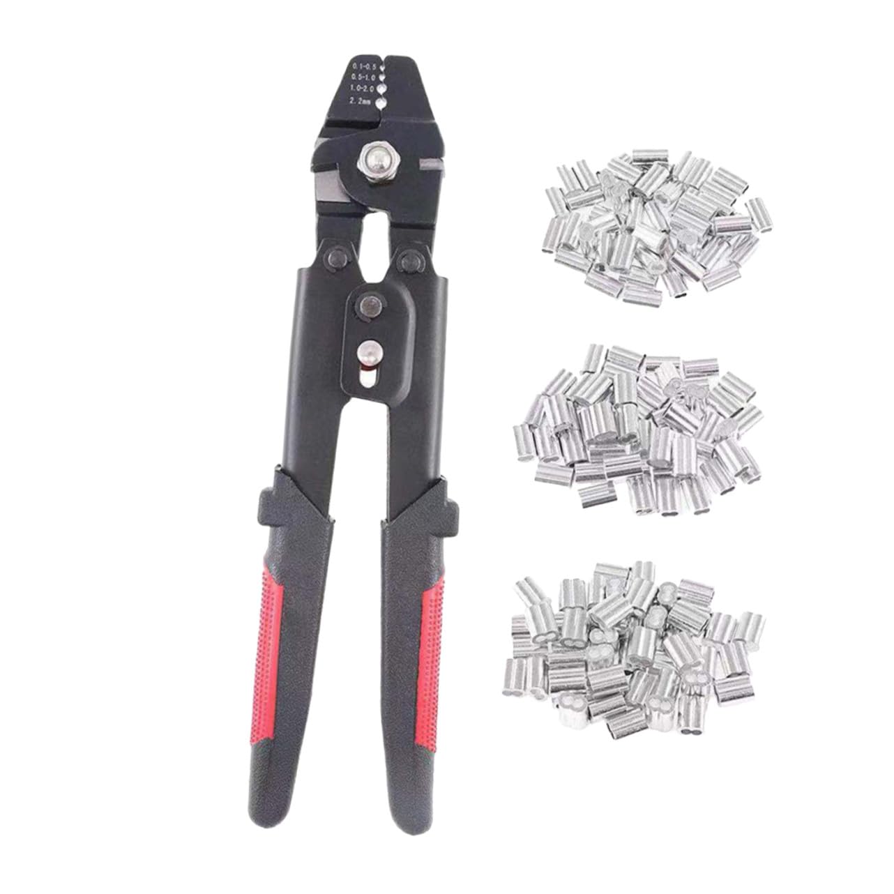 Pinza Crimpatrice per Cavi e Funi con Tubo a Manicotto in Alluminio Strumento per Crimpare Fili con Impugnatura Antiscivolo in PVC Blocco di Sicurezza e Set da 180 Pezzi per