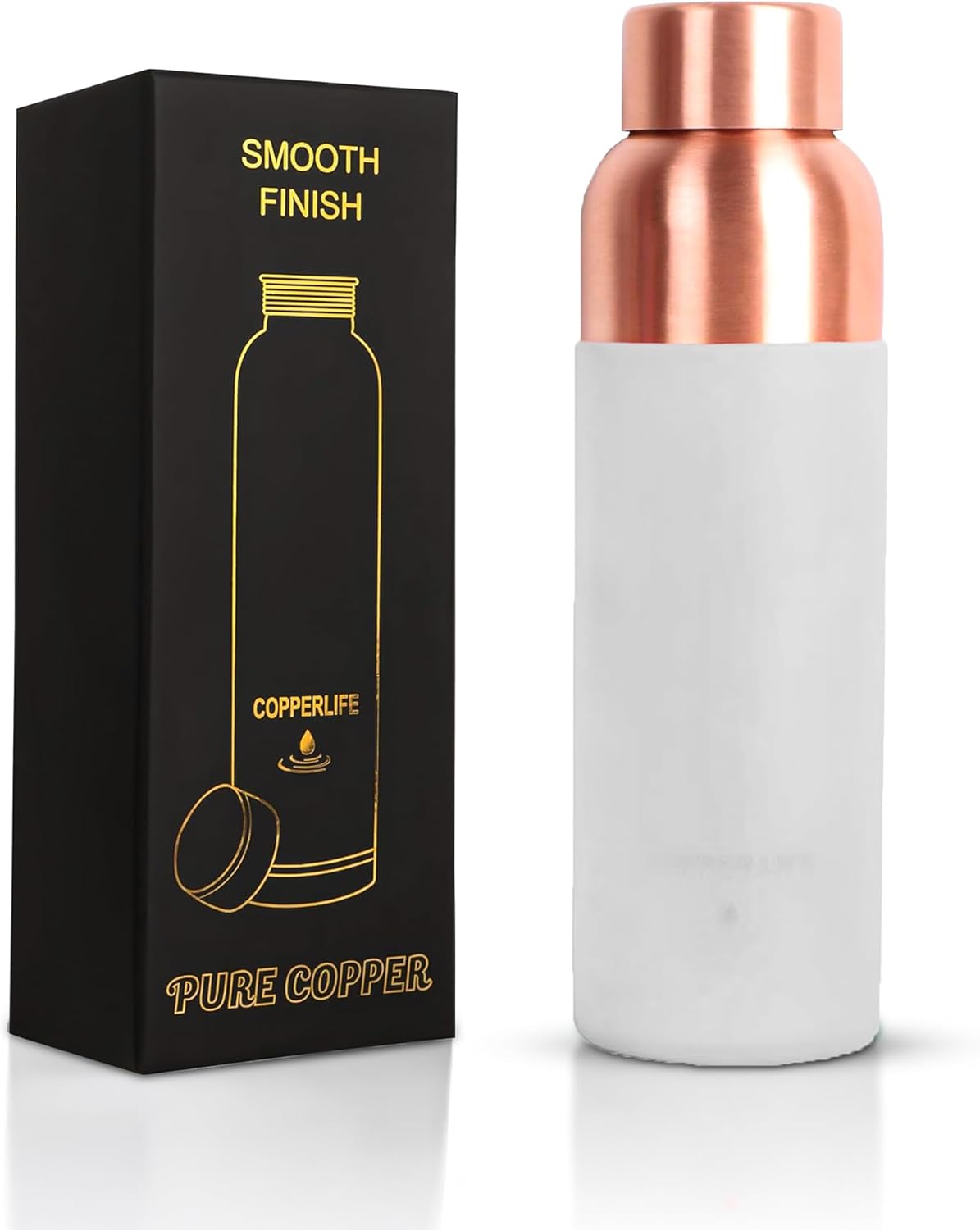 Pure Copper Water Bottle | Handcrafted, Leak-Proof, Eco-Friendly, Health-Boosting Bottle with Gray Silicon Grip | Stylish, Reusable, Perfect for Hydration & Wellness | 34 Ounces