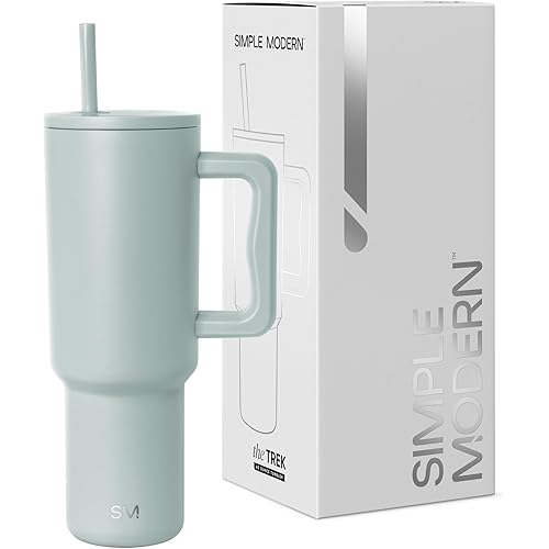 Simple Modern 40 oz Trek Tumbler with Handle and Straw Lid | Cup Holder Friendly Insulated Stainless Steel Travel Mug | Sea Glass Sage