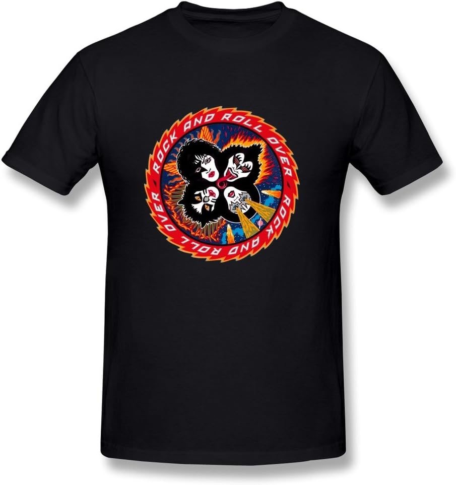 S-Kaso Men Design Funny Kiss Band T-shirt Large Black