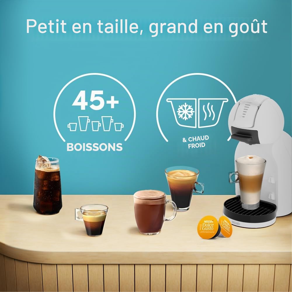 De'Longhi Nescafé Dolce Gusto Mini Me 2 Cafetière à capsules compactes, arrêt automatique, boissons chaudes et froides, pression 15 bar, blanc (EDG335.W)