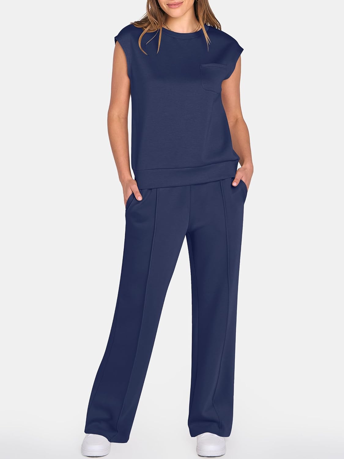 ANRABESS Two Piece Sets for Women 2026 Summer Travel Vacation Outfits Sleeveless Lounge Set Matching Wide Leg Pants Sweatsuit - Image 2