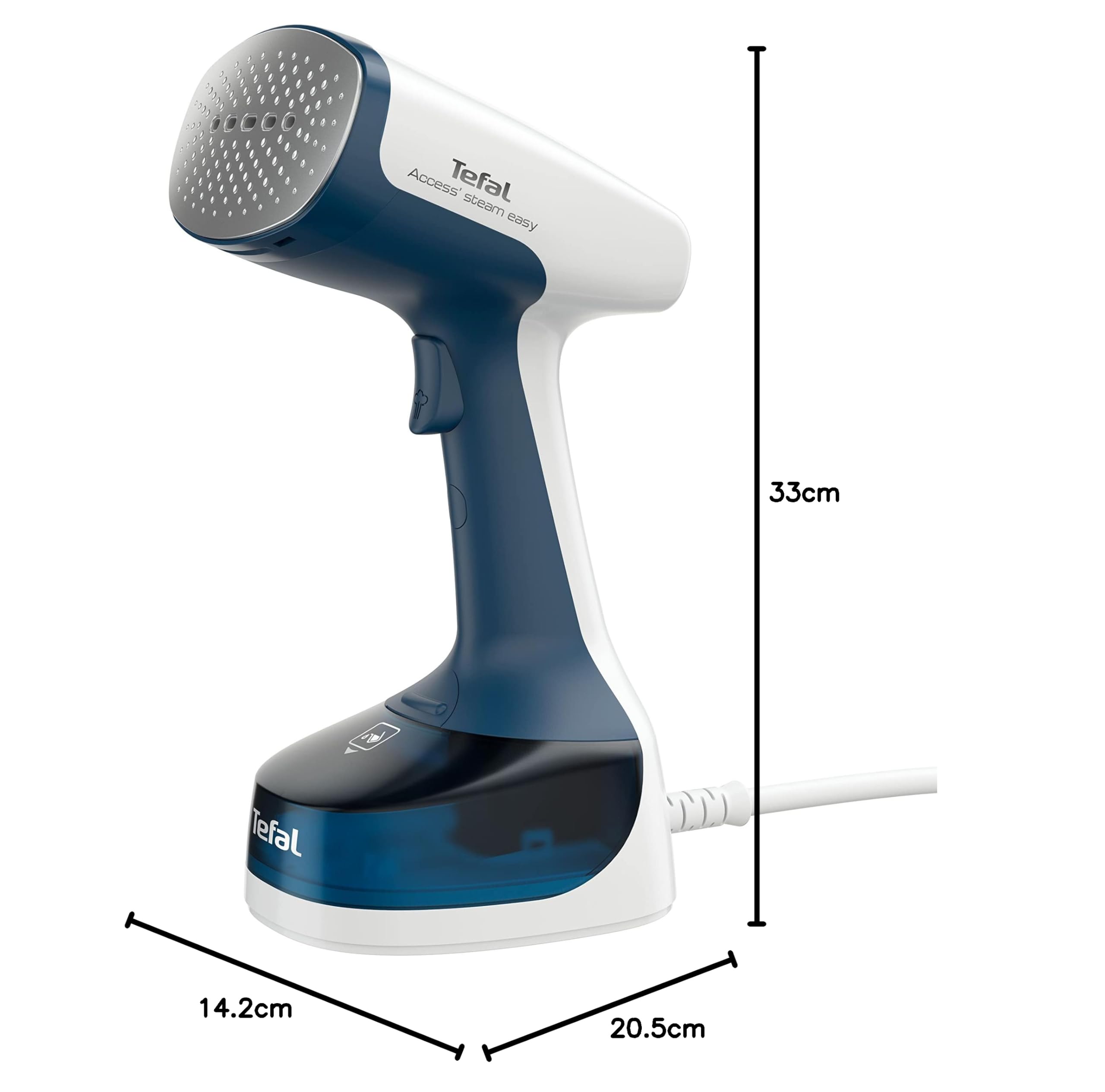 Tefal Access Steam Easy Dampfbürste, 15 Sekunden Aufheizzeit, 1400 Watt, bis zu 25 g/Min., 150 ml Wassertank, Dampfglätter, 8 Min. Steamen, 2,6 m Netzkabel, inklusive Zubehör, weiß/blau, DT7170