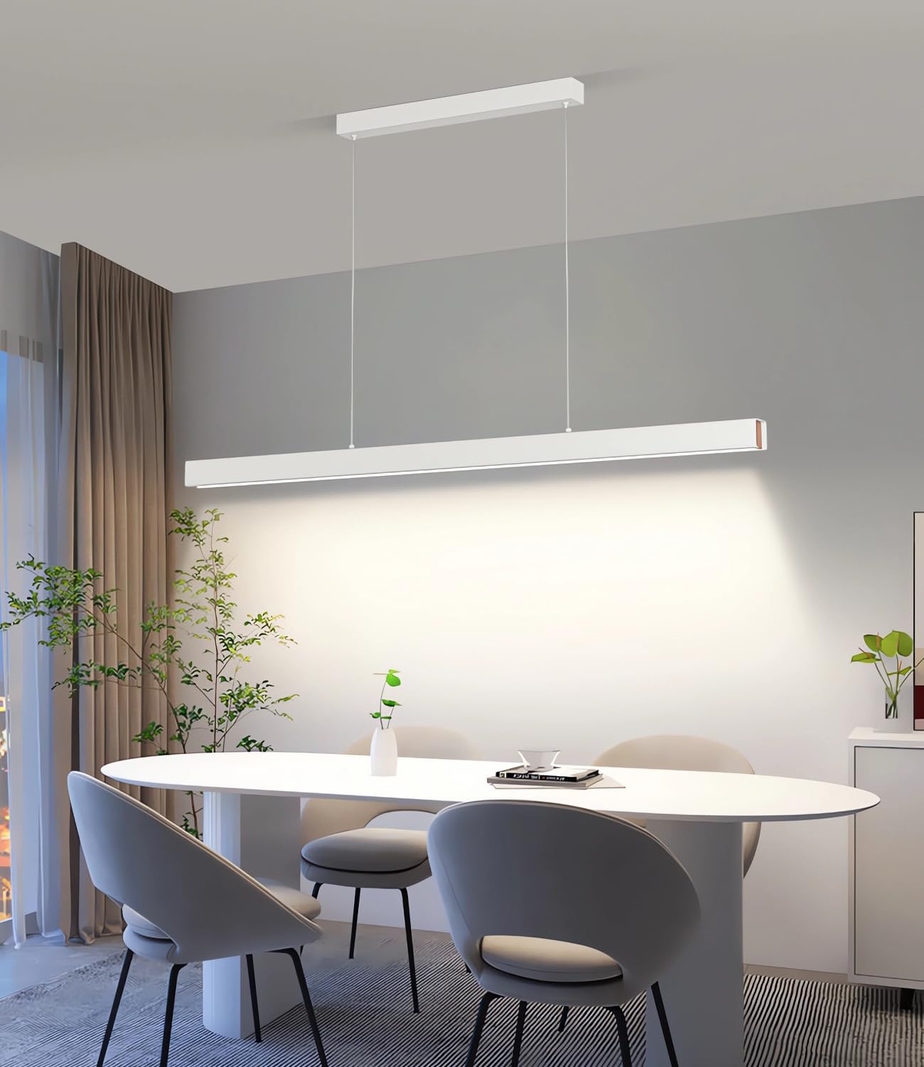 LED Pendelleuchte Restaurant Pendelleuchte lineares Design Kronleuchter Büro Pendelleuchte Dimmbar Mit Fernbedienung für Arbeitszimmer Küche Insel Lesesäle Bar (Weiß, L120cm)