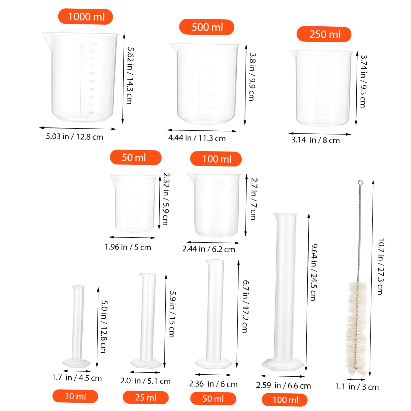 KICHOUSE 13Pcs Measuring Cylinders and Beakers Set Food Grade Lab Tools with Graduated Cylinders and Beakers for Experiments
