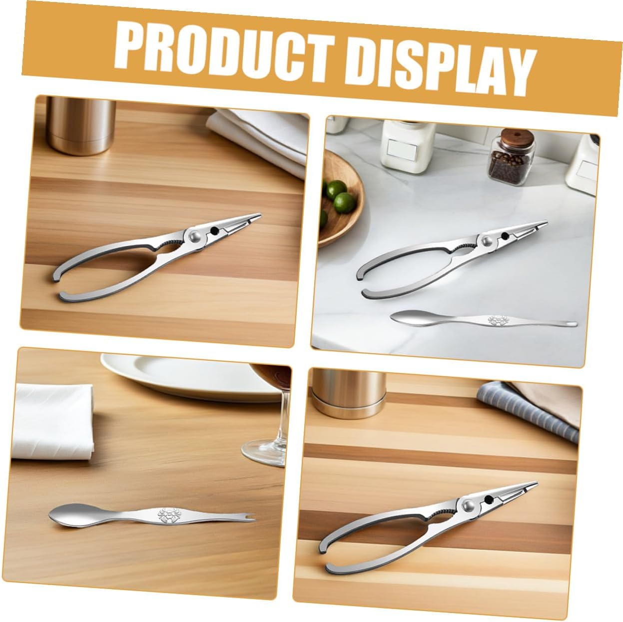 4pcs Stainless Steel Crab Crackers and Forks Set Seafood Opener Heavy Duty Crab Leg Cracker Tools for Family Seafood Dining and Parties