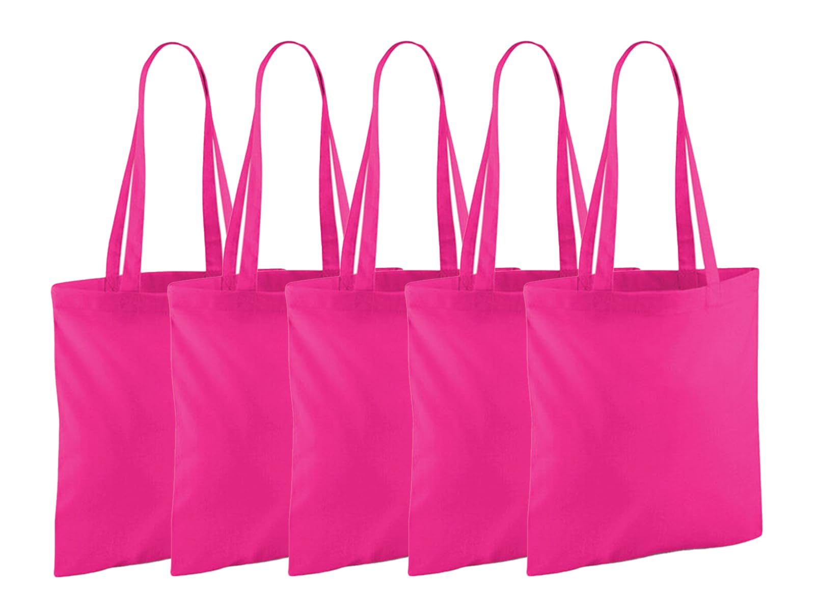 NGWorld Pack of Eco-Friendly Cotton Tote Bags - 5 x Fuchsia - One Size